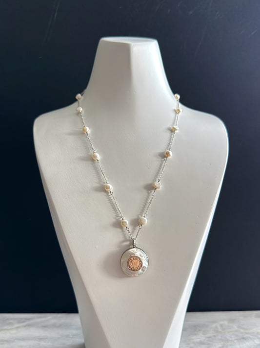 🤍 MOTHER OF PEARL One of a kind Authentic Reworked Louis Vuitton button necklace