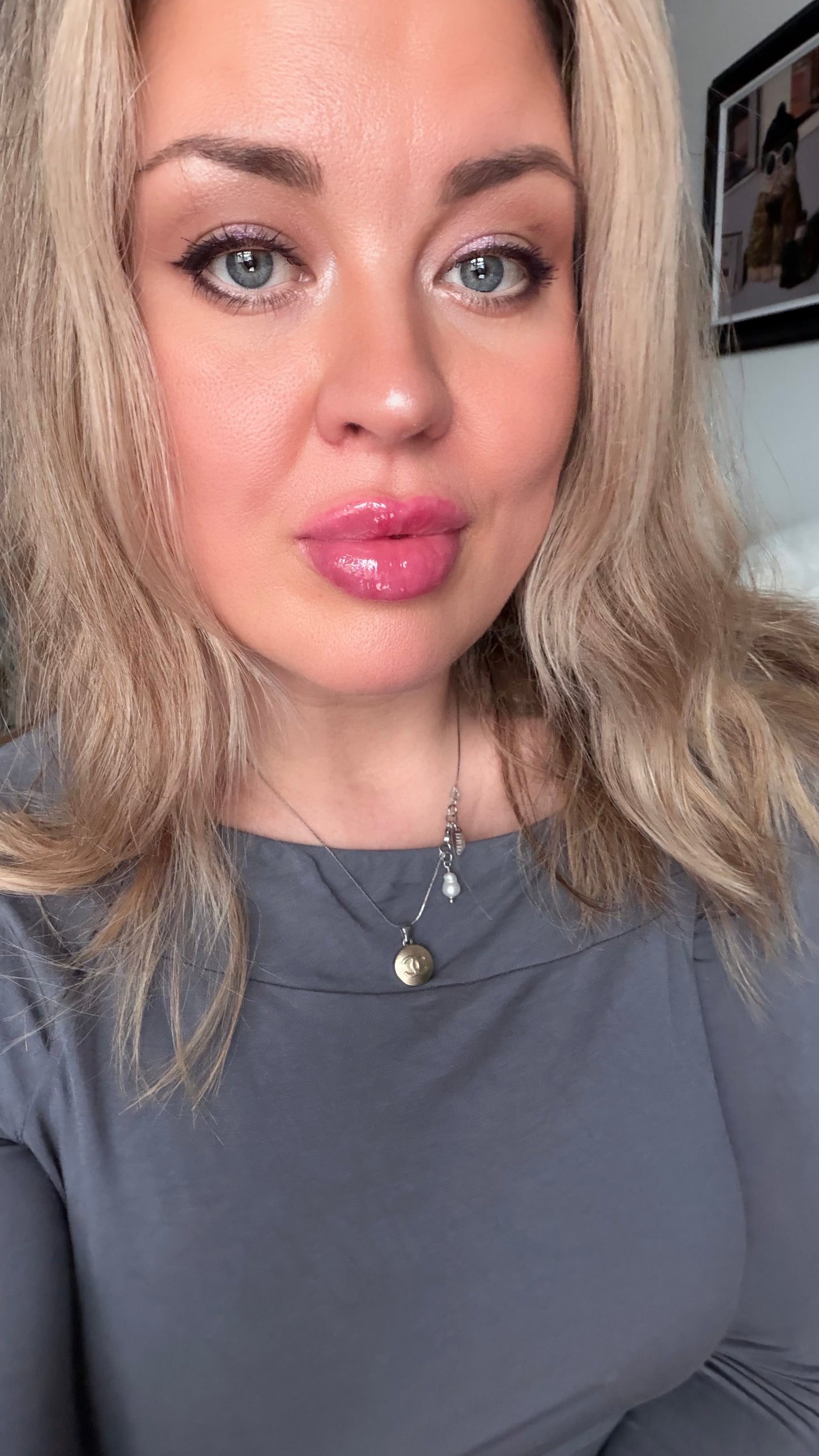 💖 Small Mixed metal Authentic sterling silver chain button necklace