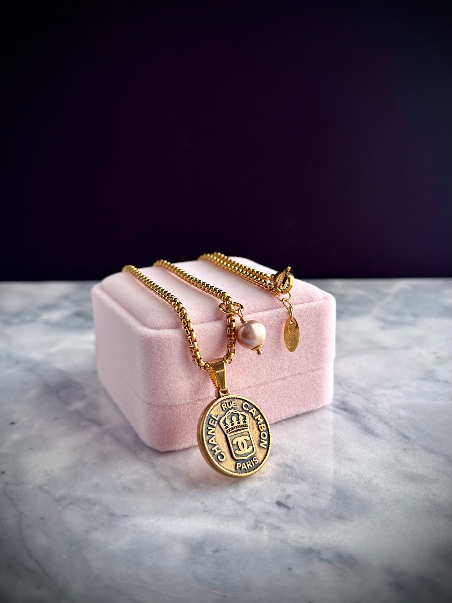 Large Vintage gold Authentic reworked pendant Necklace