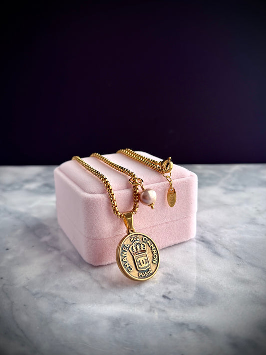Large Vintage gold Authentic reworked pendant Necklace