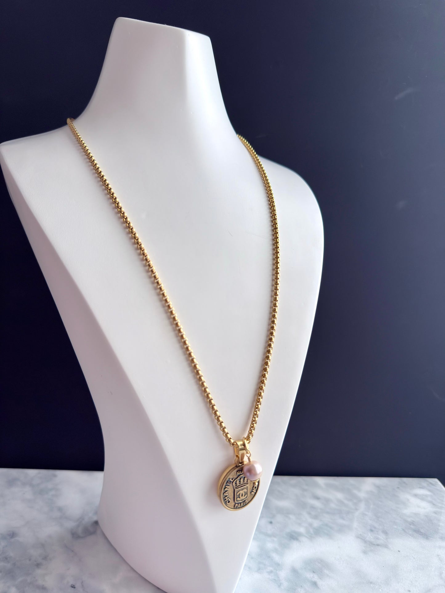 Large Vintage gold Authentic reworked pendant Necklace