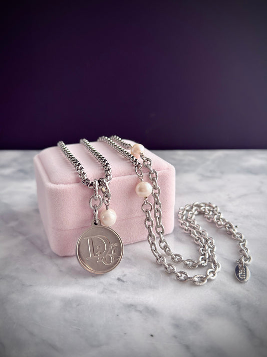 🤍 ONE OF A KIND - Authentic Reworked silver Dior pendant Double wrap Necklace