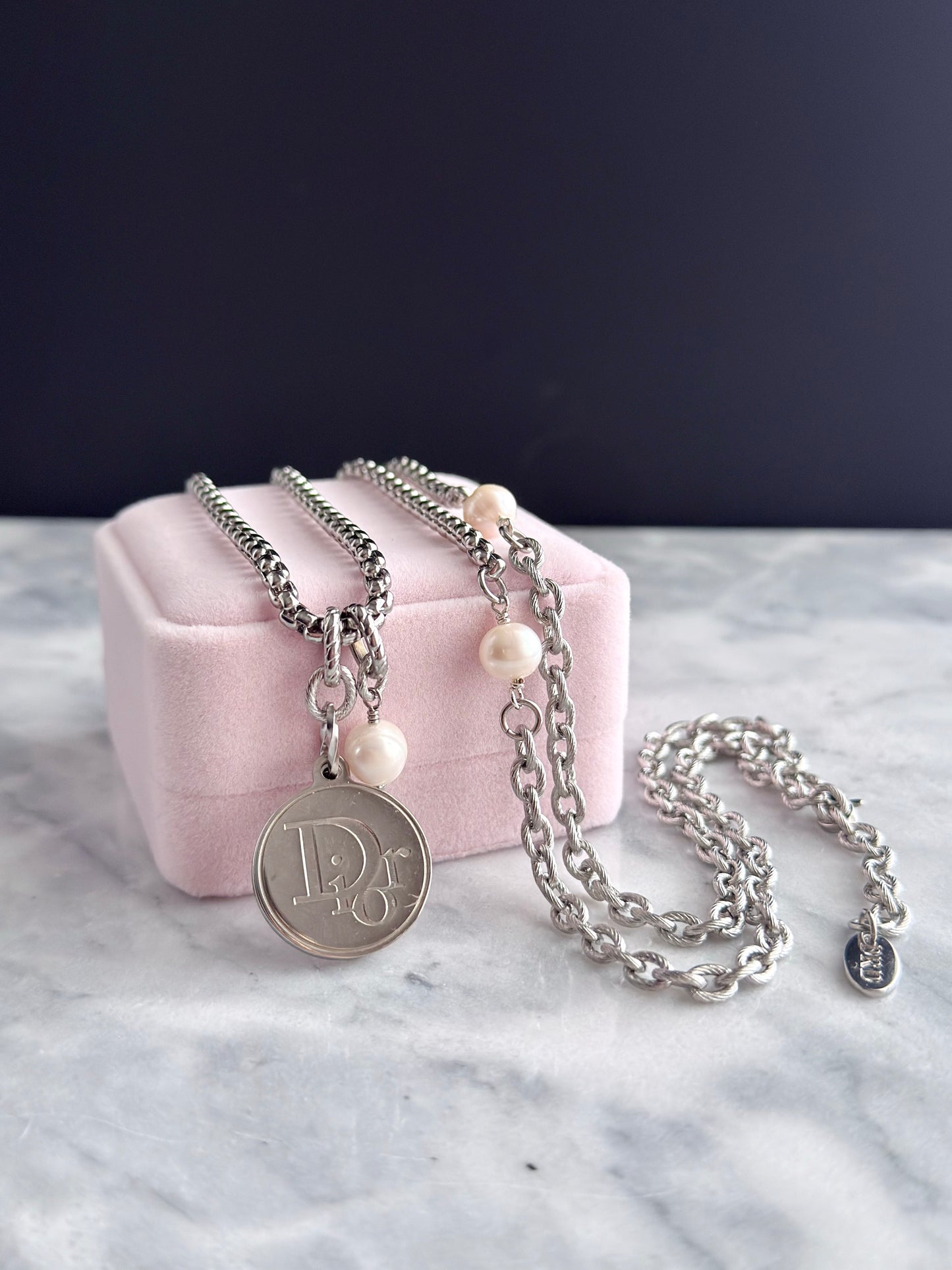 🤍 ONE OF A KIND - Authentic Reworked silver Dior pendant Double wrap Necklace