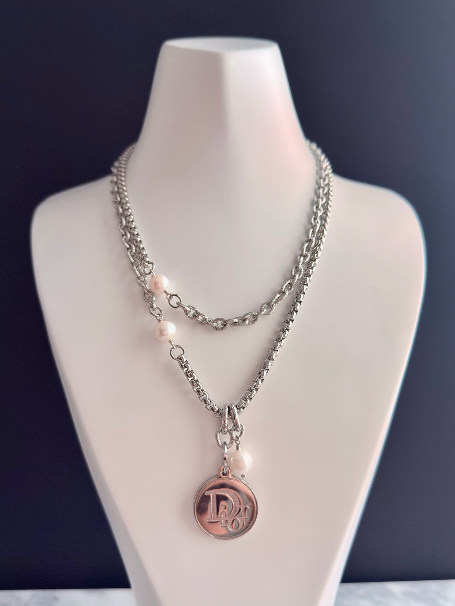 🤍 ONE OF A KIND - Authentic Reworked silver Dior pendant Double wrap Necklace