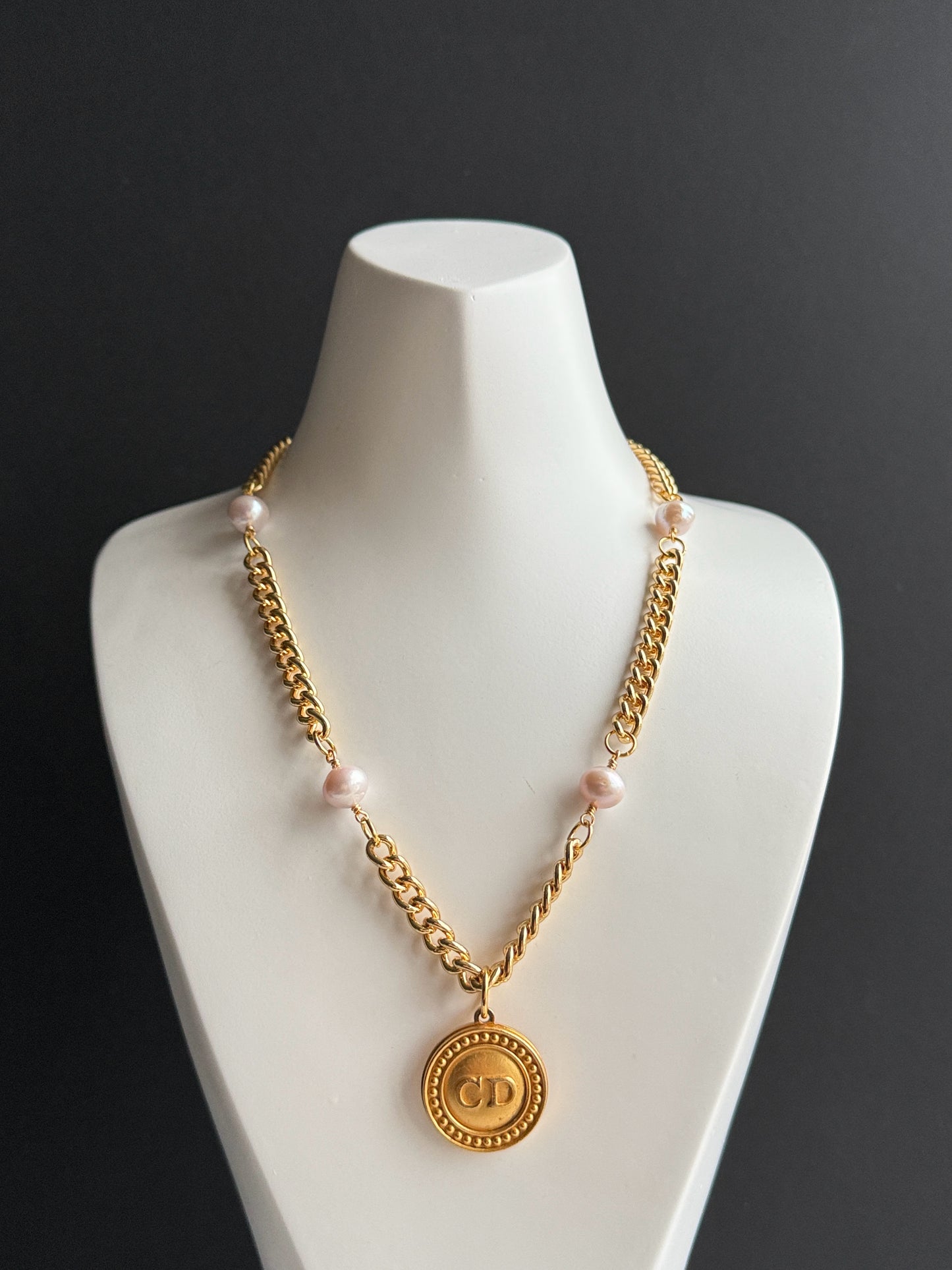 Extremely rare Authentic Reworked Dior gold Button Necklace