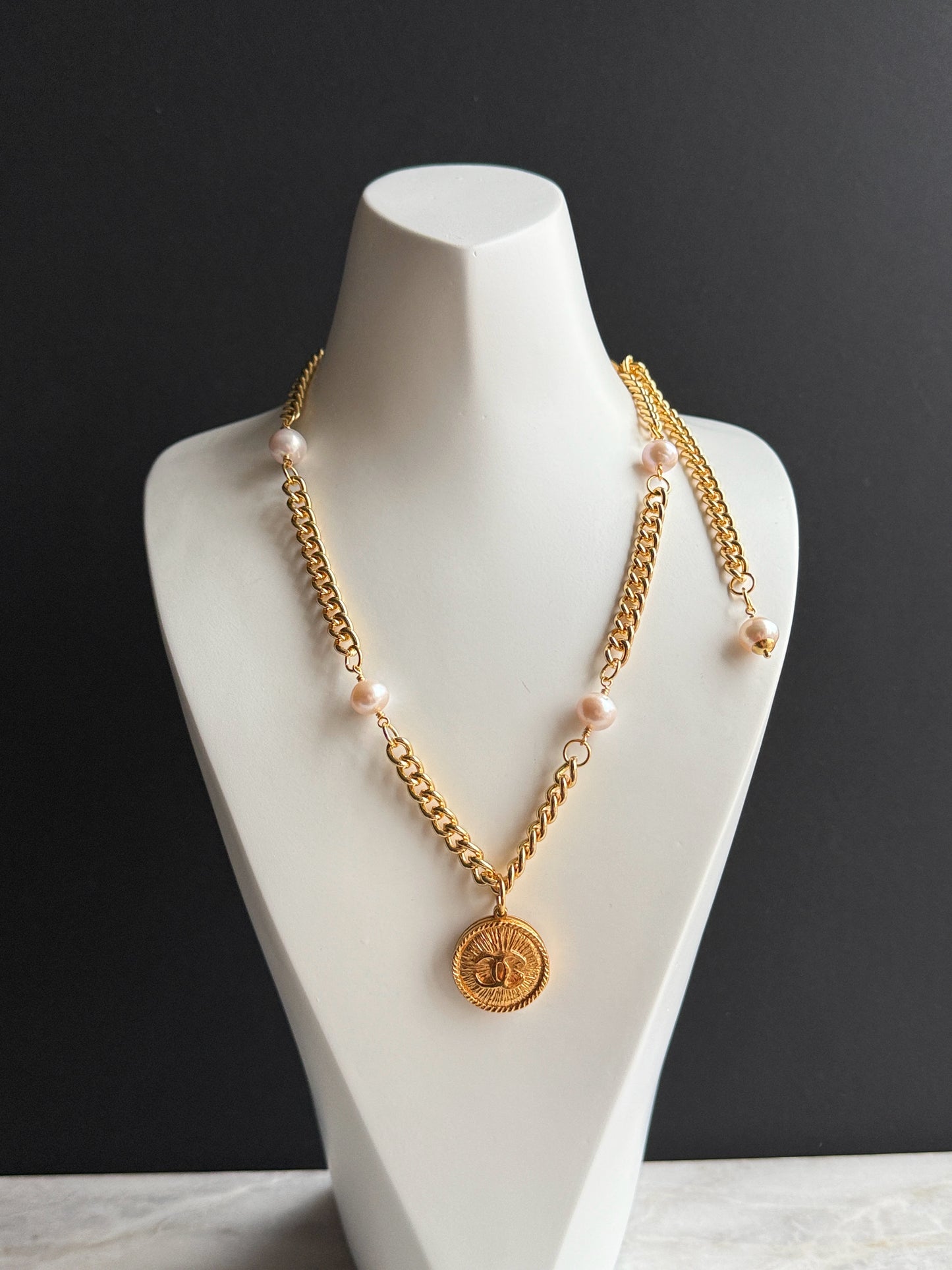 Extremely rare Authentic Reworked gold Button Necklace