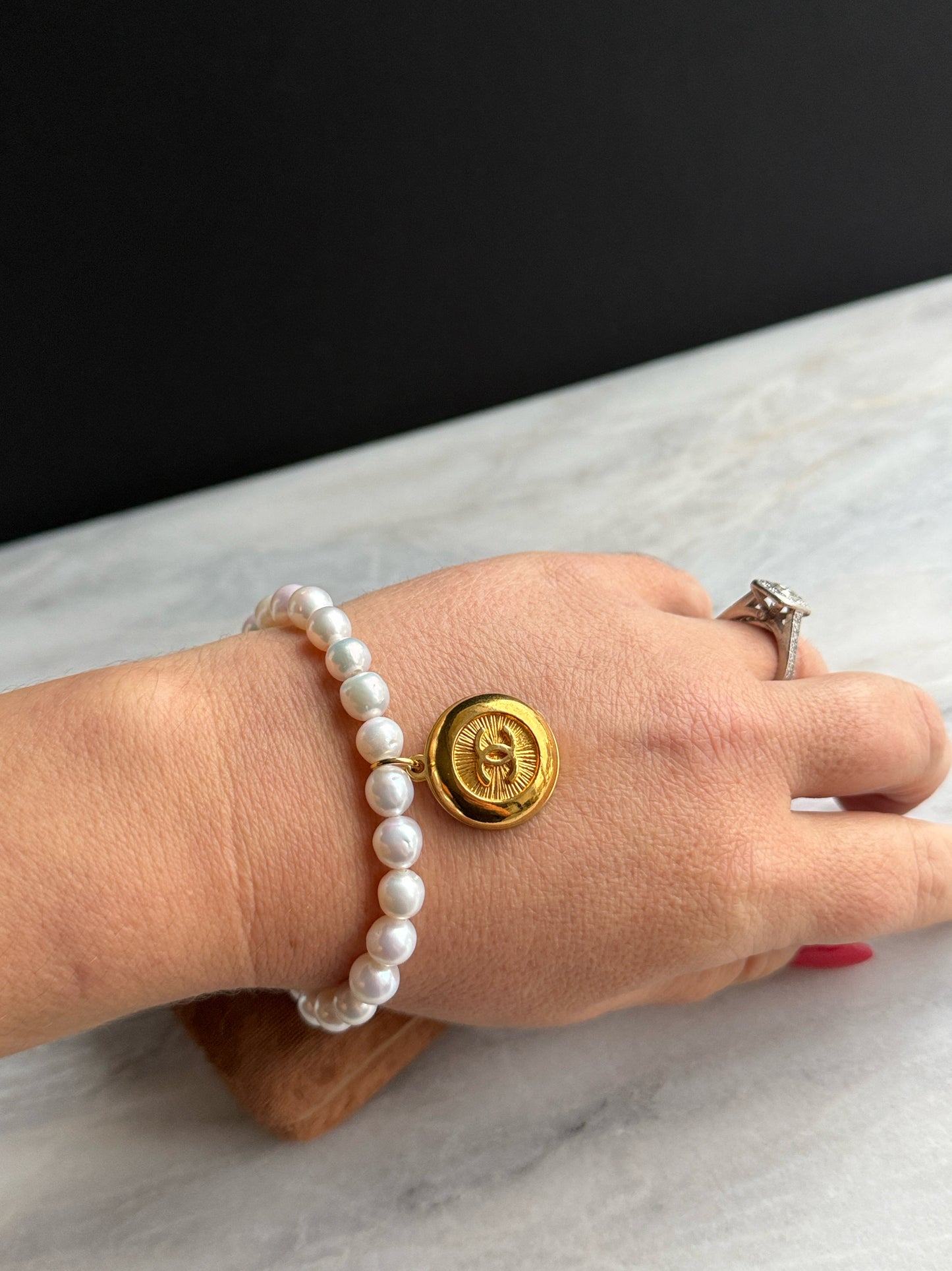 Gold pearl Authentic Reworked button bracelet pearls 🖤