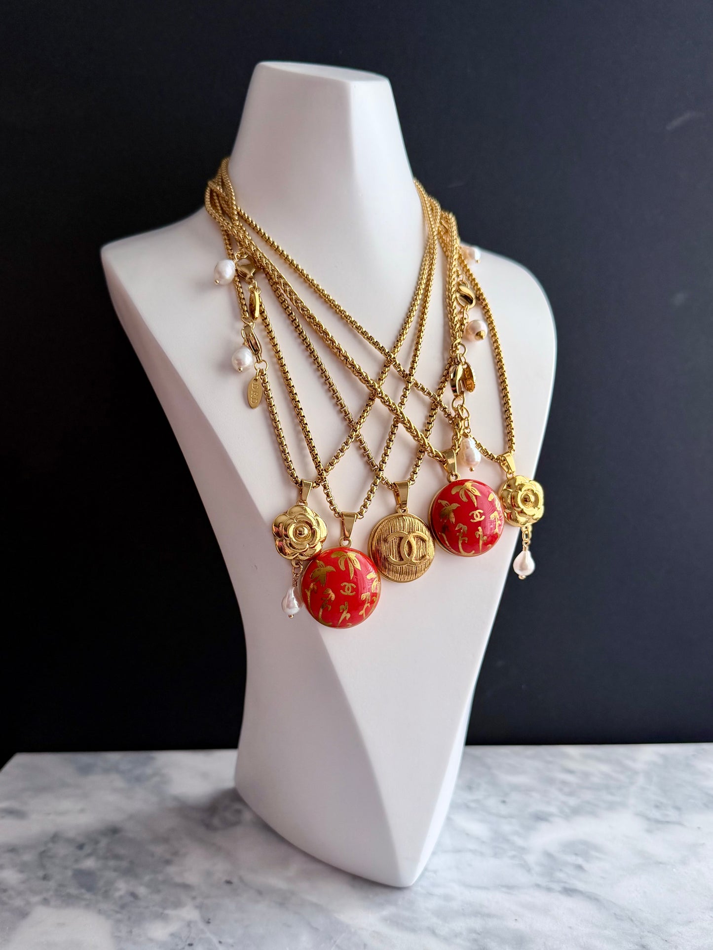 🧡 HUGE EXTREMELY RARE reworked orange button necklace