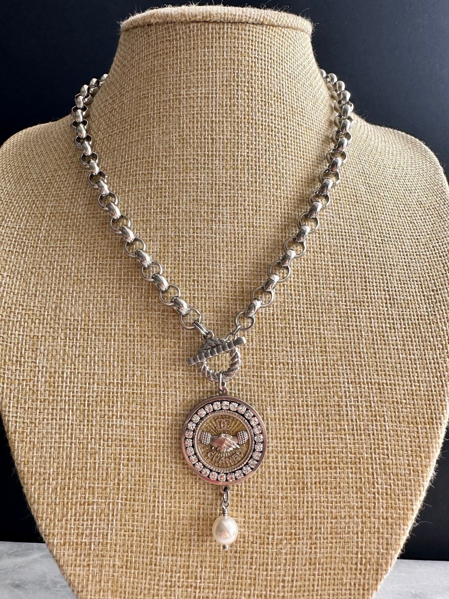 Authentic Reworked silver Button Necklace