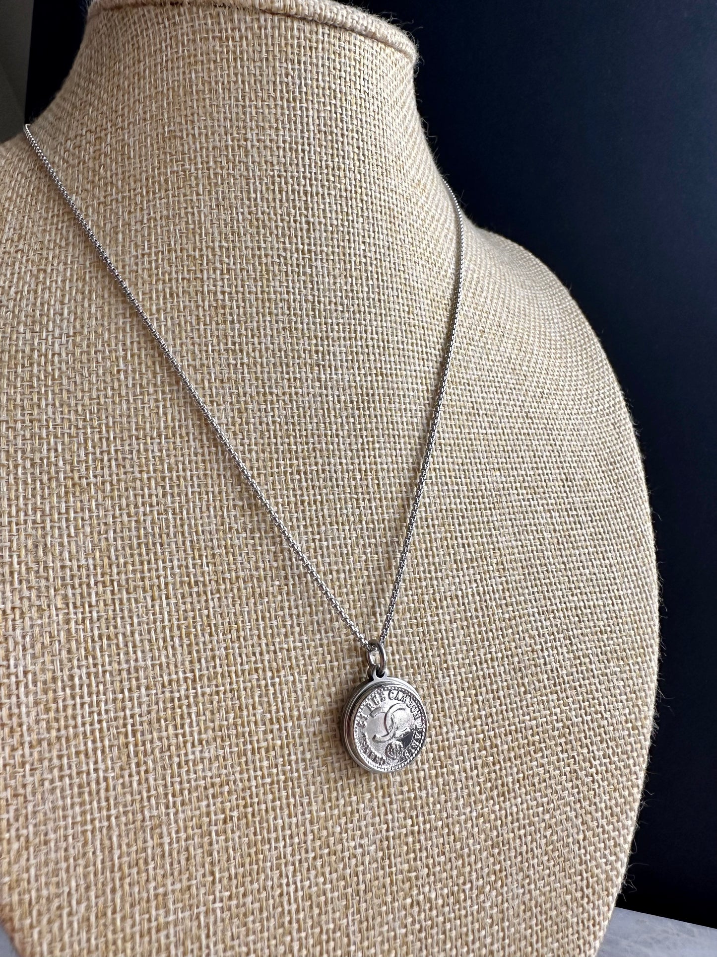 Small Authentic Reworked silver Button Necklace