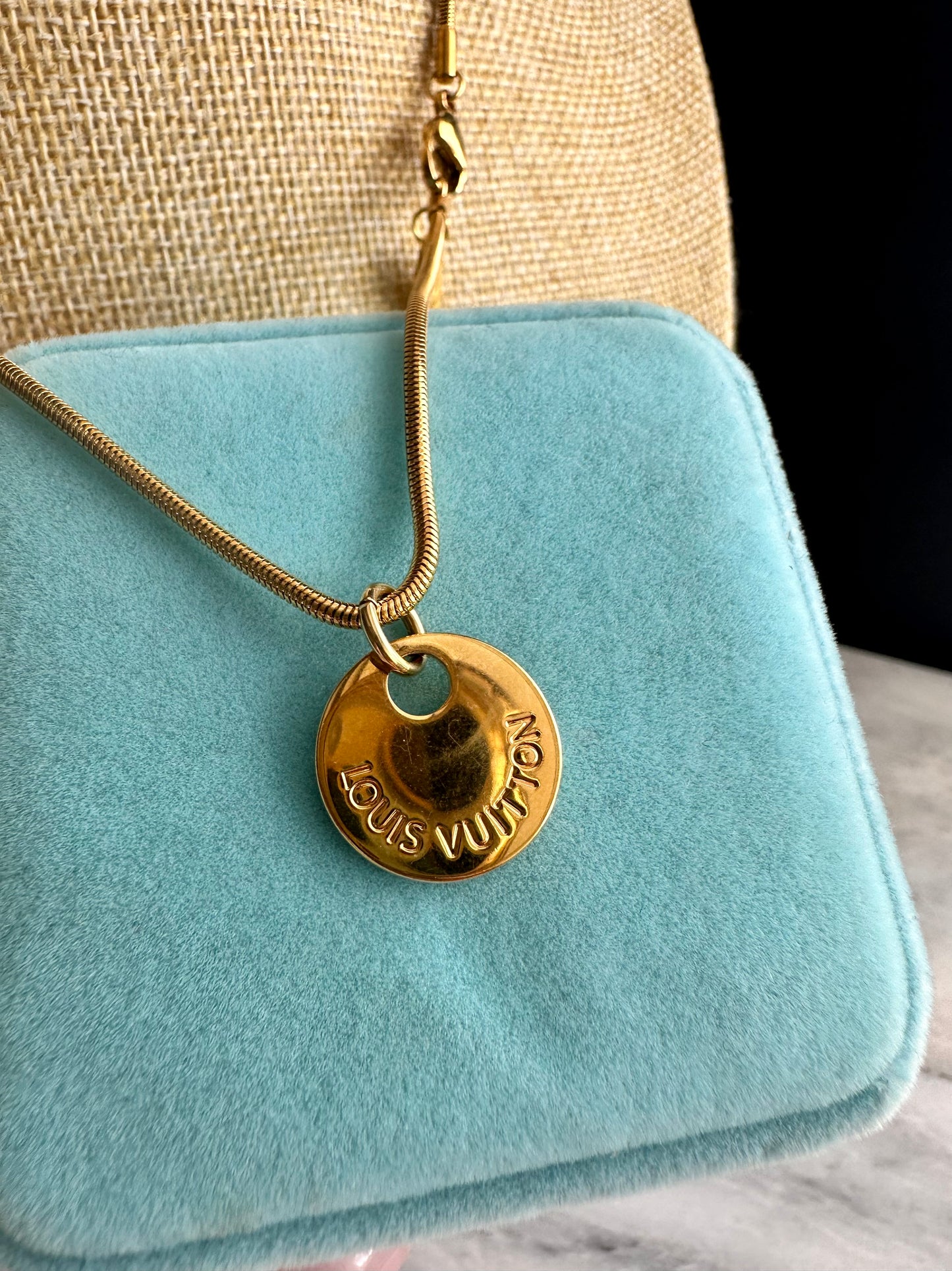 Authentic gold reworked Louis Vuitton charm disc Necklace - VERY rare!