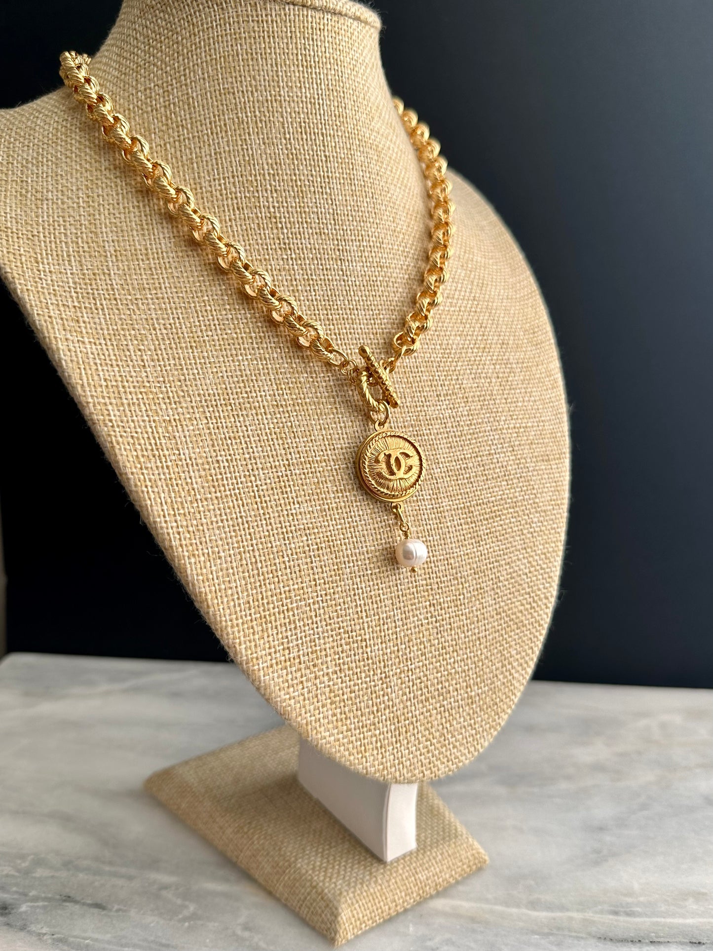 Authentic reworked Gold button Necklace