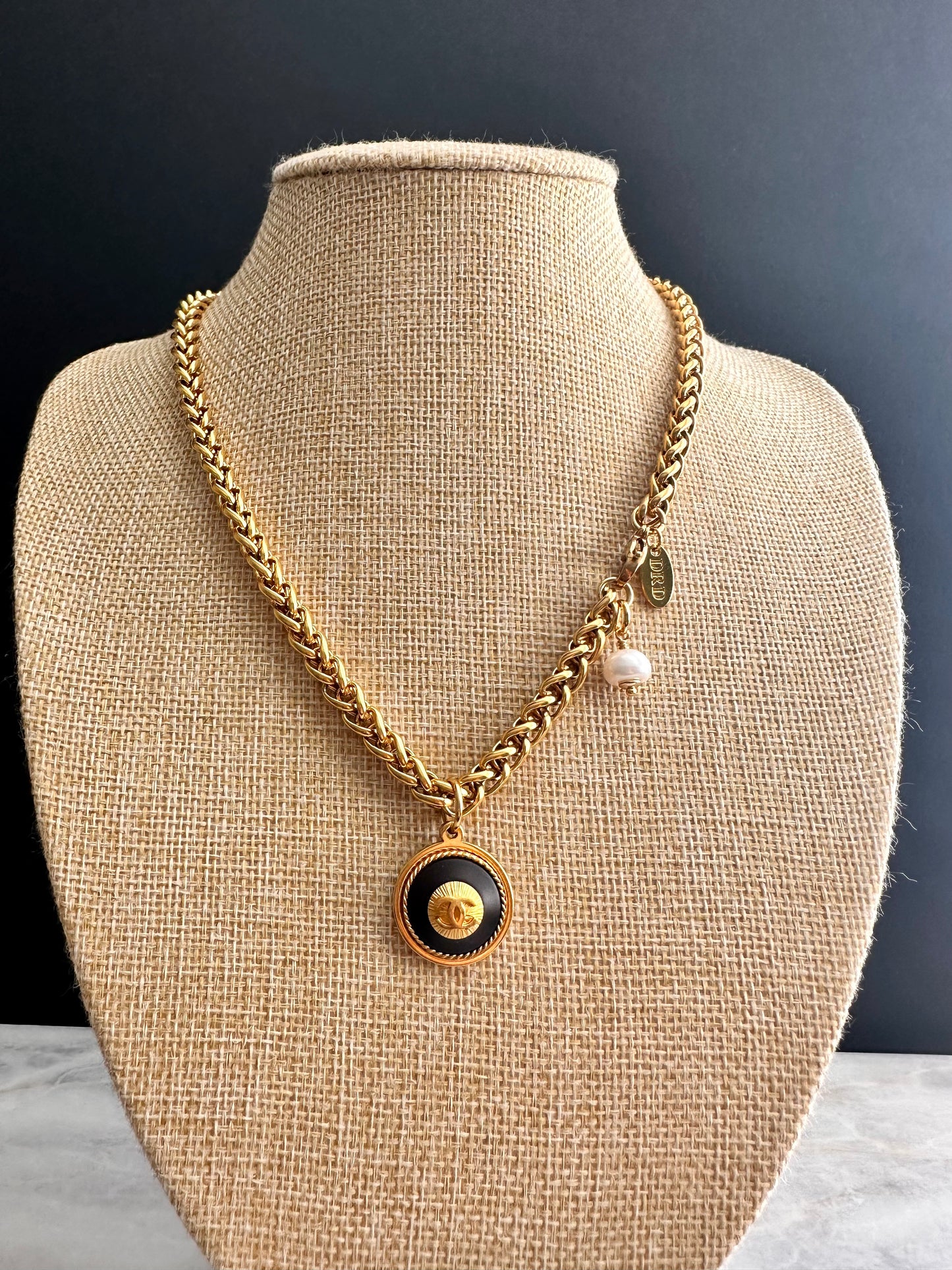 “Kitty” Vintage Authentic reworked Gold button Necklace