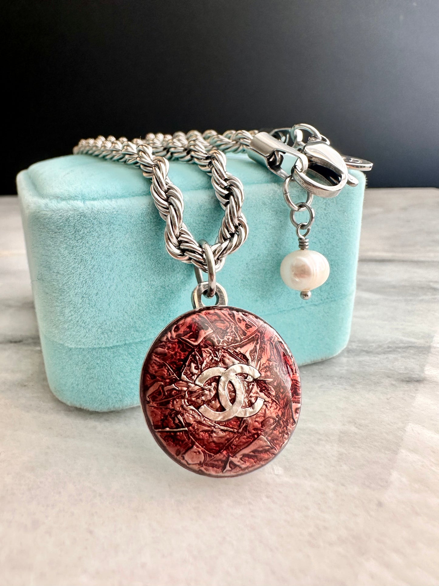 ❤️ Authentic Reworked silver Button Necklace