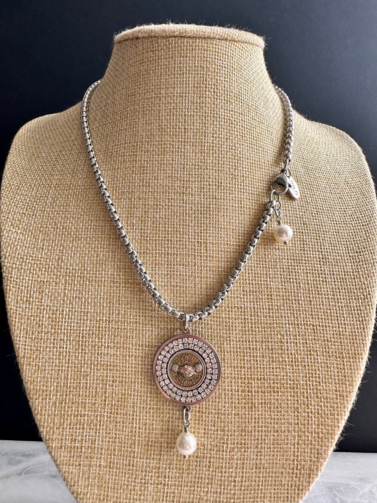 Authentic Reworked silver Button Necklace