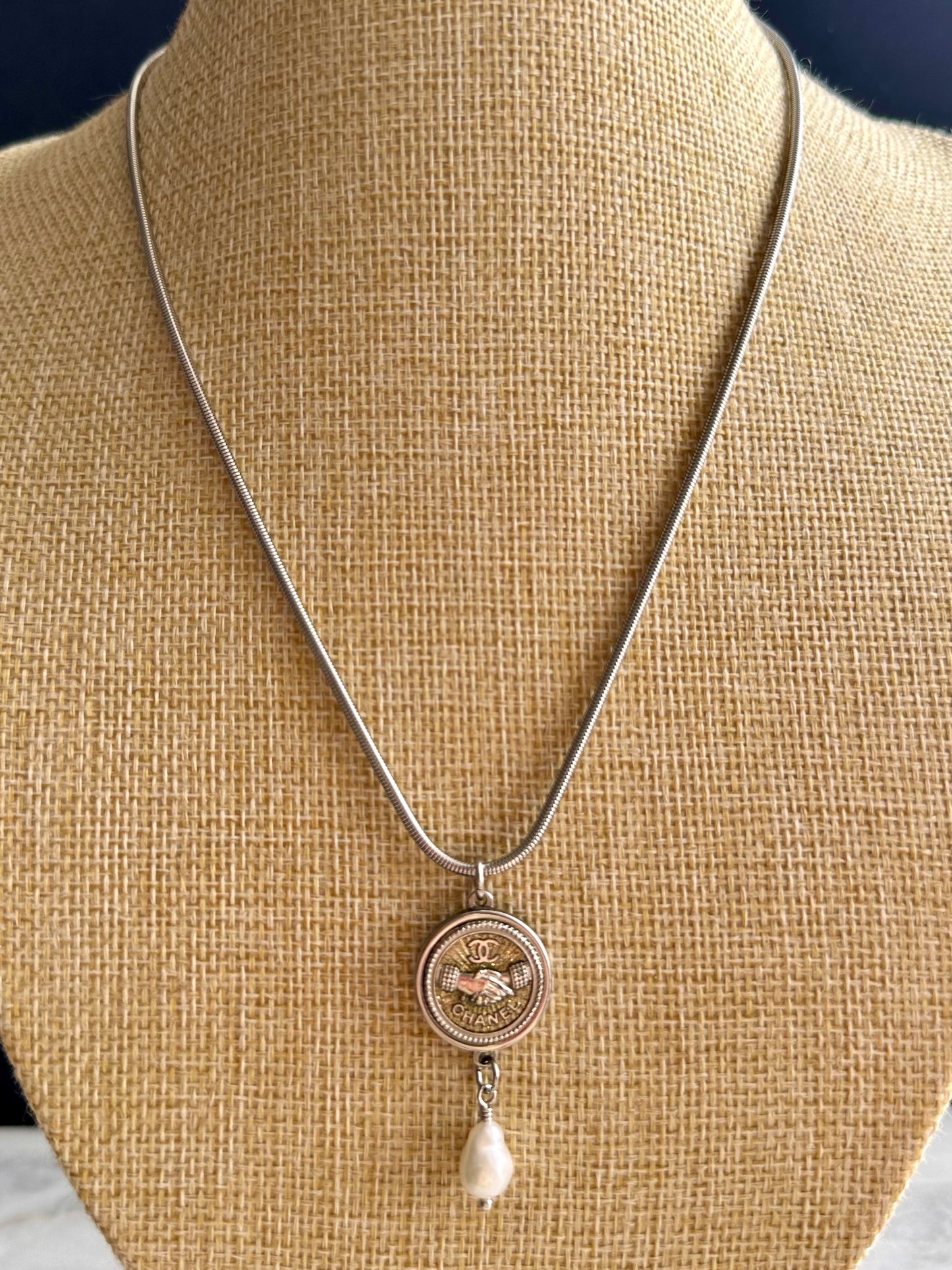 Authentic Reworked silver Button Necklace