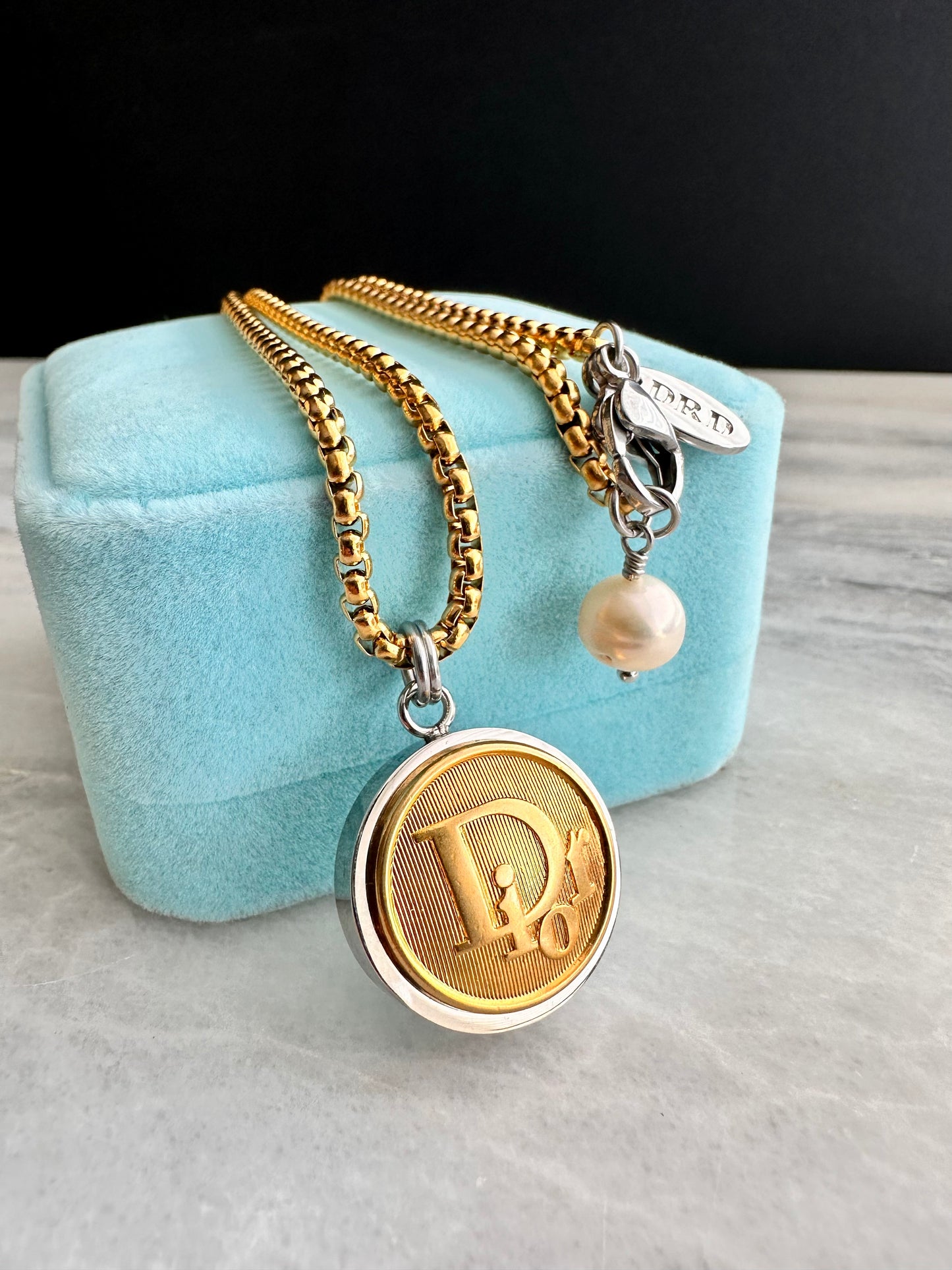 Authentic Vintage DIOR mixed silver+ gold reworked button Necklace - VERY rare!