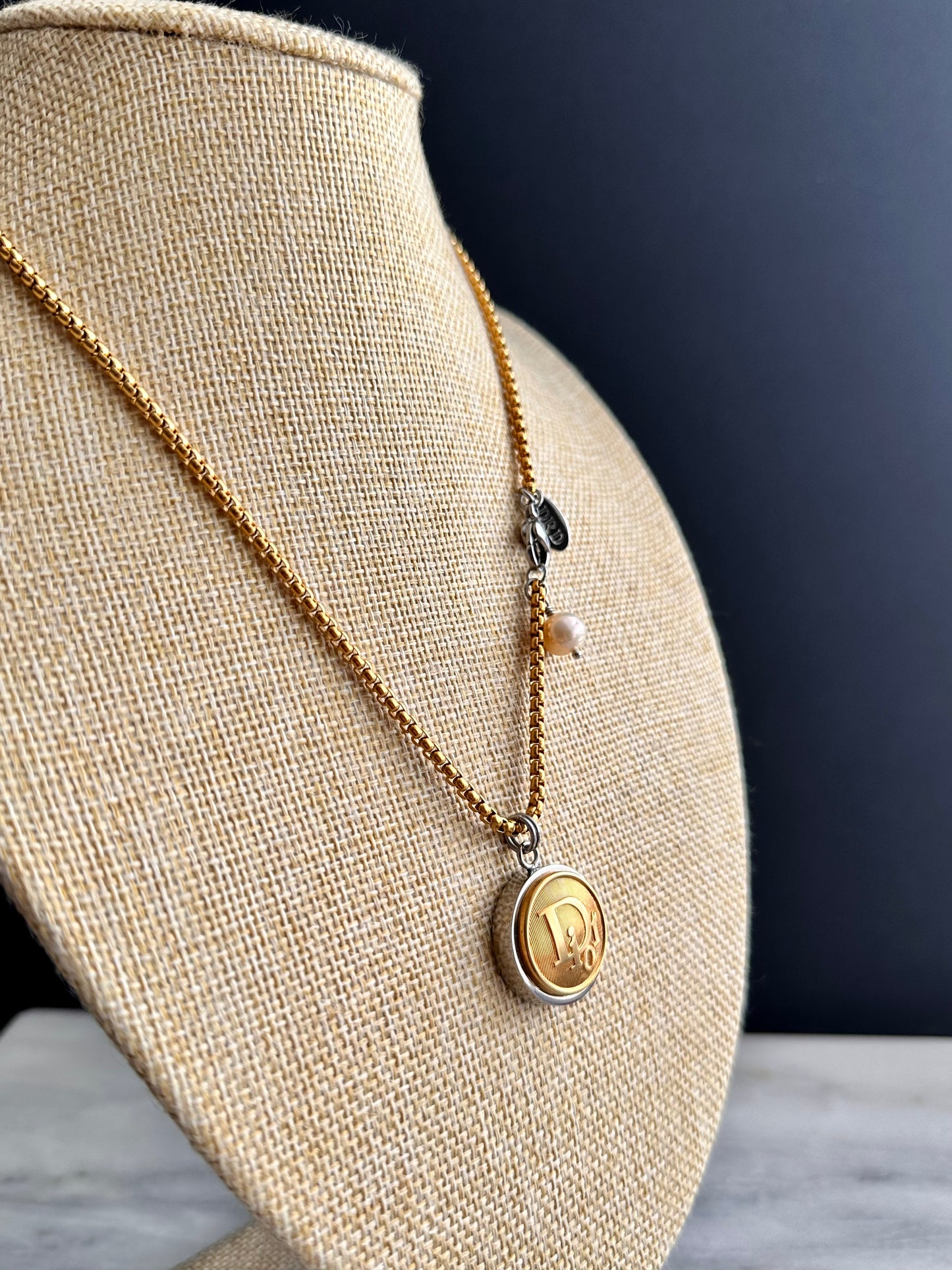 Authentic Vintage DIOR mixed silver+ gold reworked button Necklace - VERY rare!