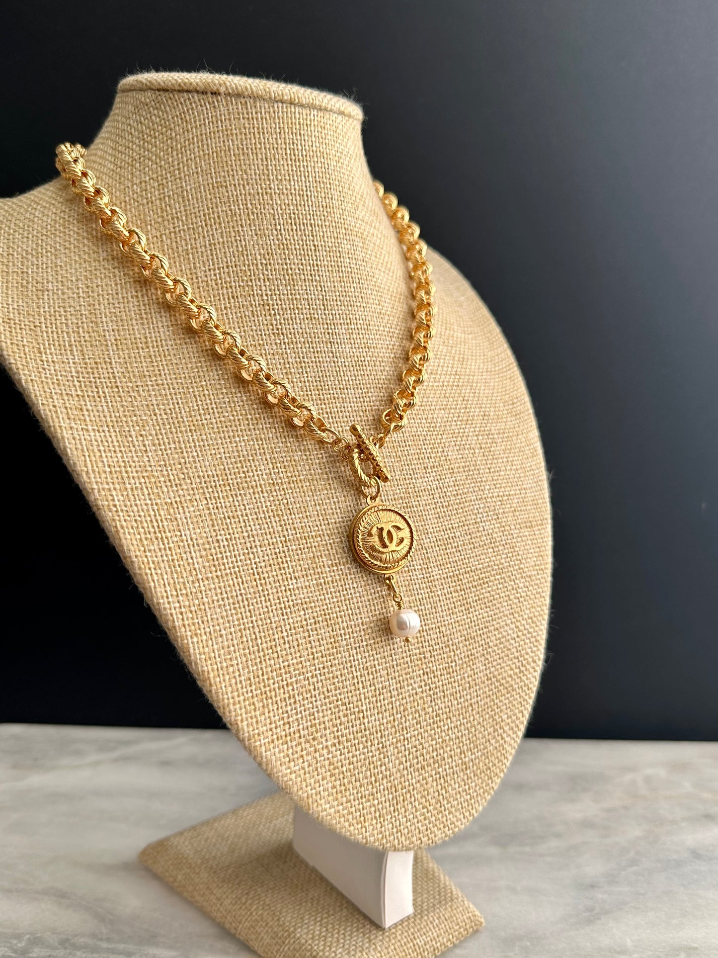 Authentic reworked Gold button Necklace