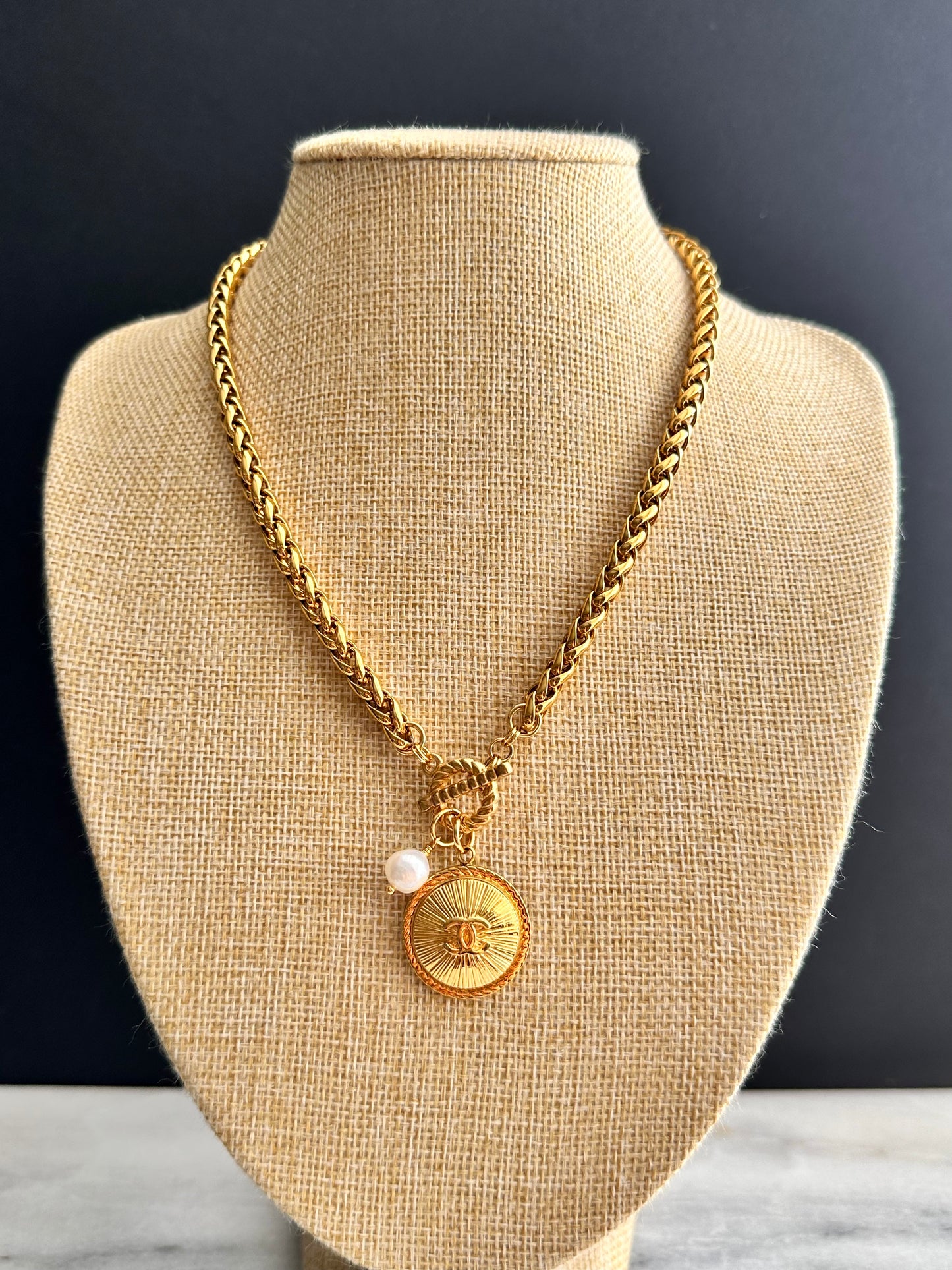 Vintage Authentic reworked Gold button Necklace