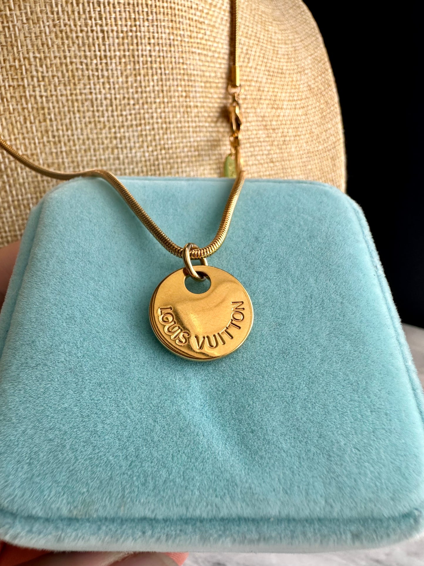 Authentic gold reworked Louis Vuitton charm disc Necklace - VERY rare!