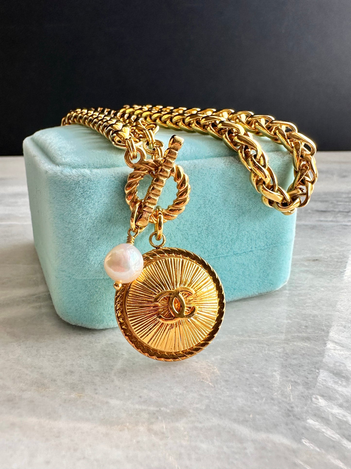 Vintage Authentic reworked Gold button Necklace