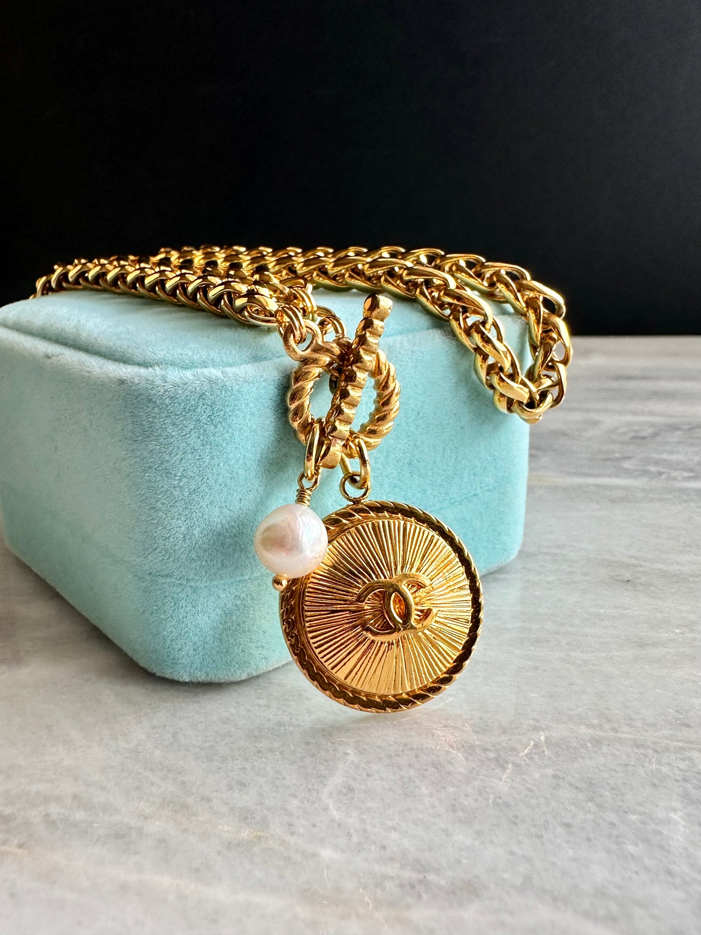 Vintage Authentic reworked Gold button Necklace