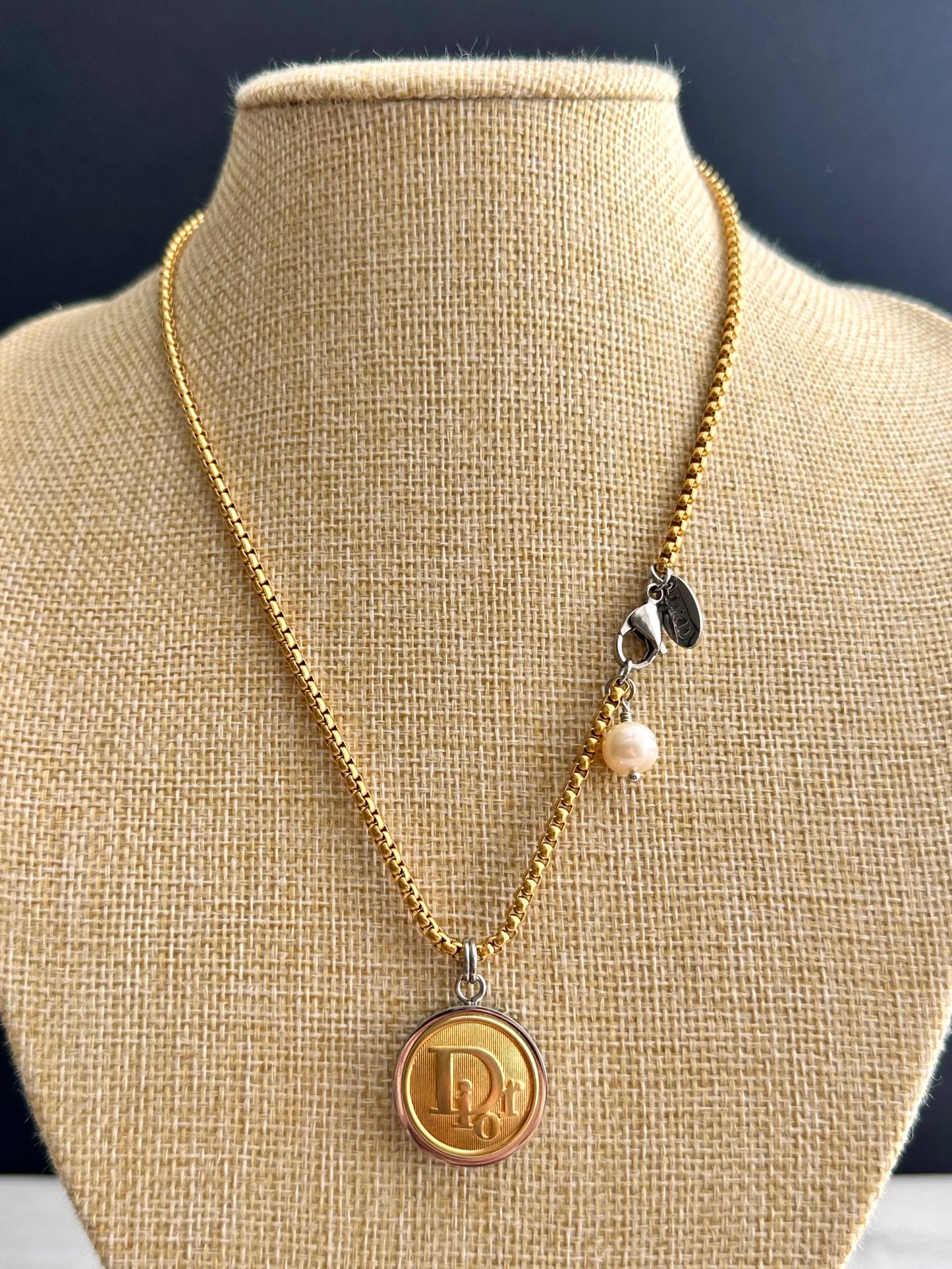 Authentic Vintage DIOR mixed silver+ gold reworked button Necklace - VERY rare!