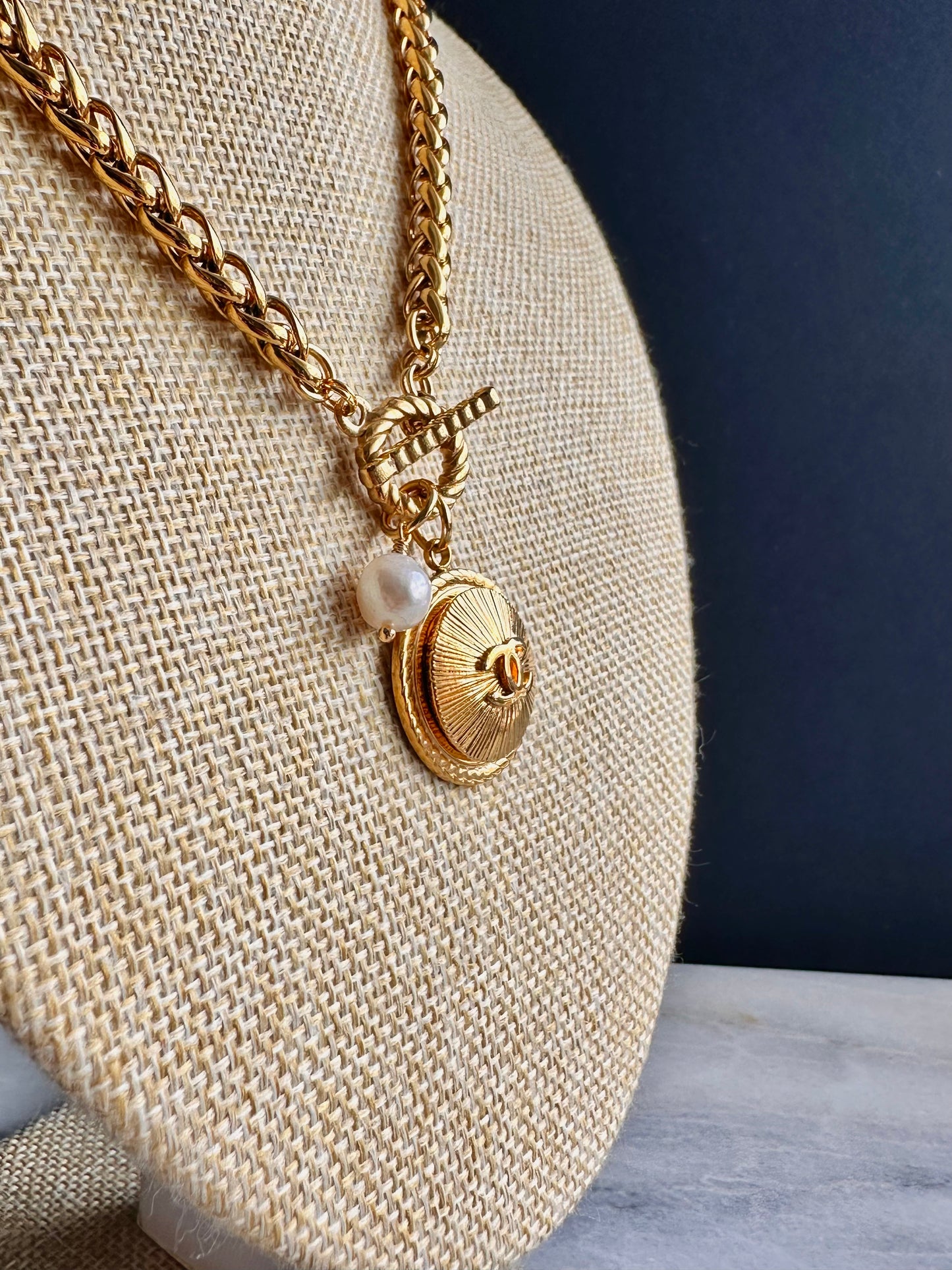 Vintage Authentic reworked Gold button Necklace