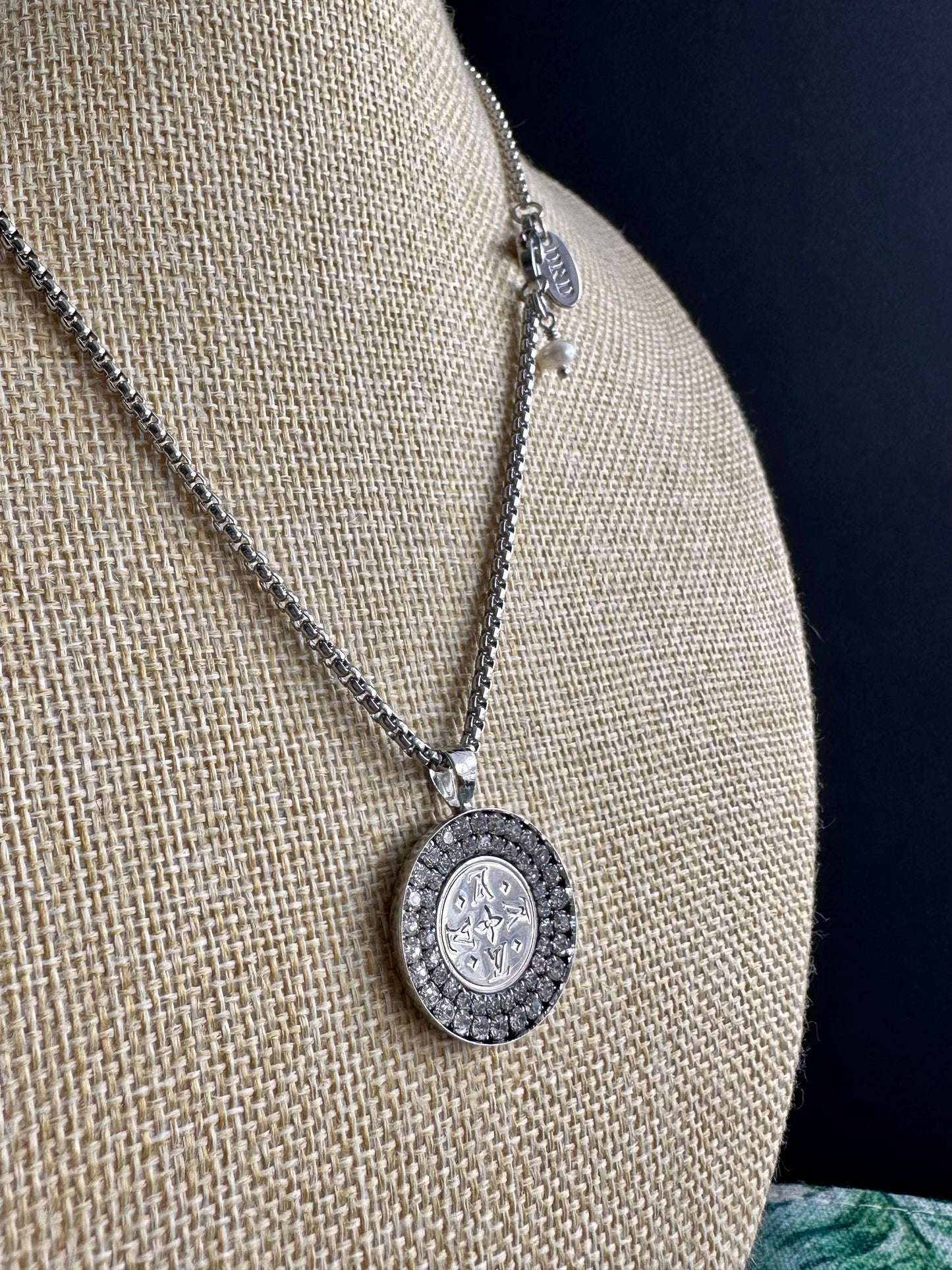 🤍 Authentic silver reworked Louis Vuitton button Necklace - VERY rare!