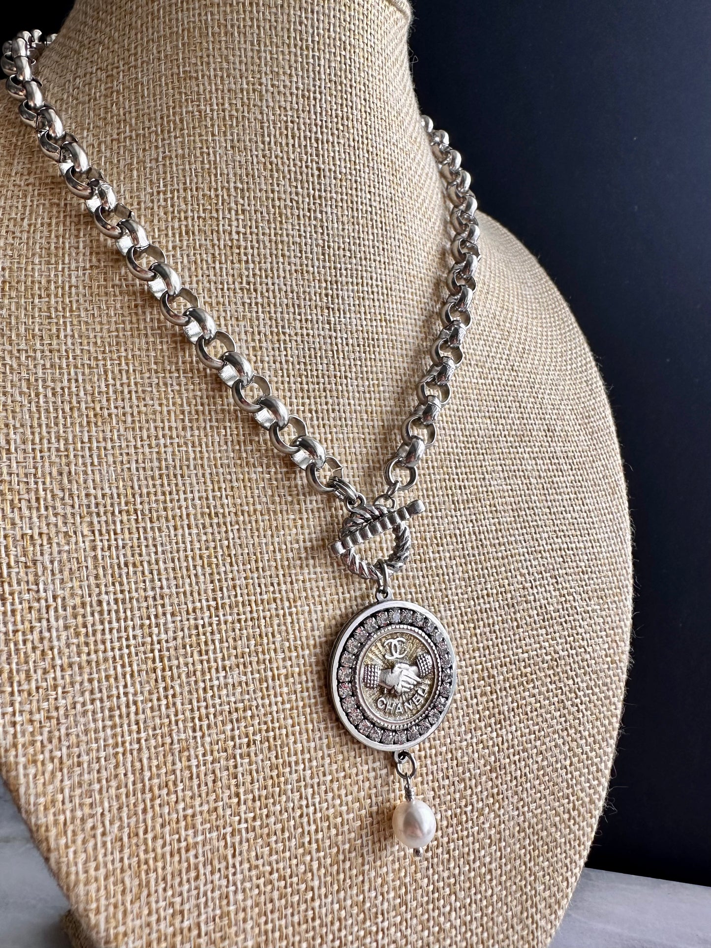 Authentic Reworked silver Button Necklace