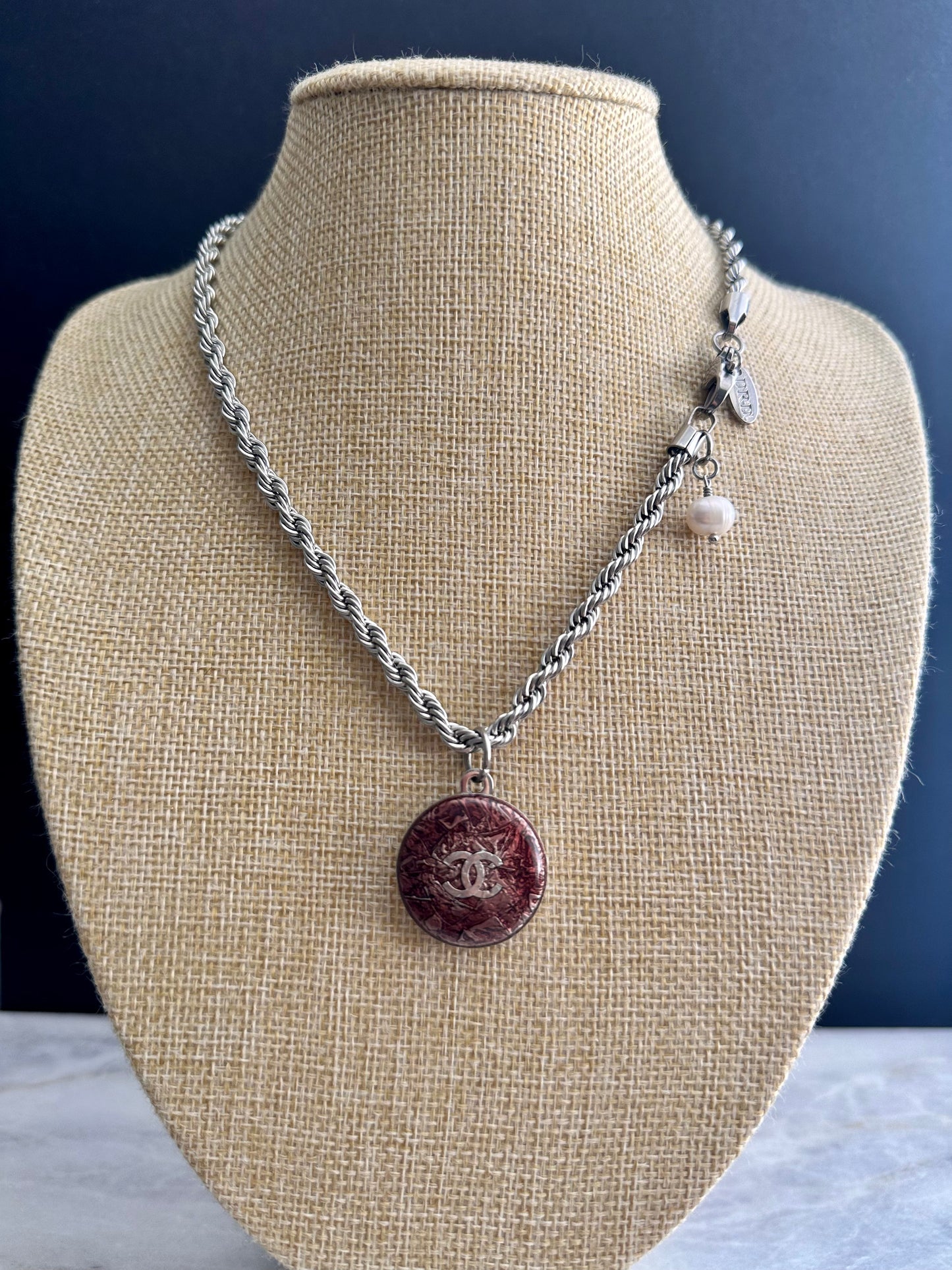 ❤️ Authentic Reworked silver Button Necklace