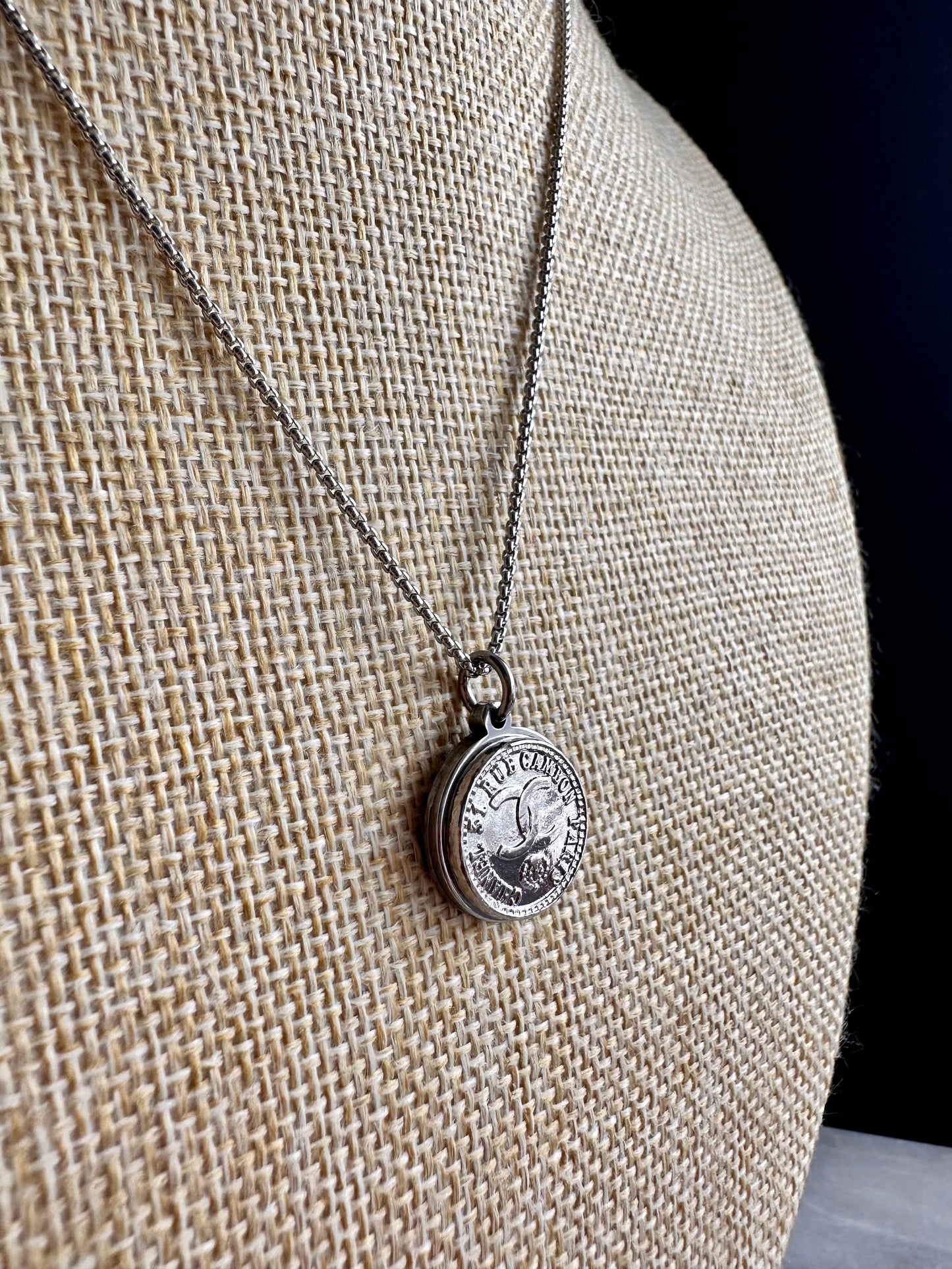 Small Authentic Reworked silver Button Necklace