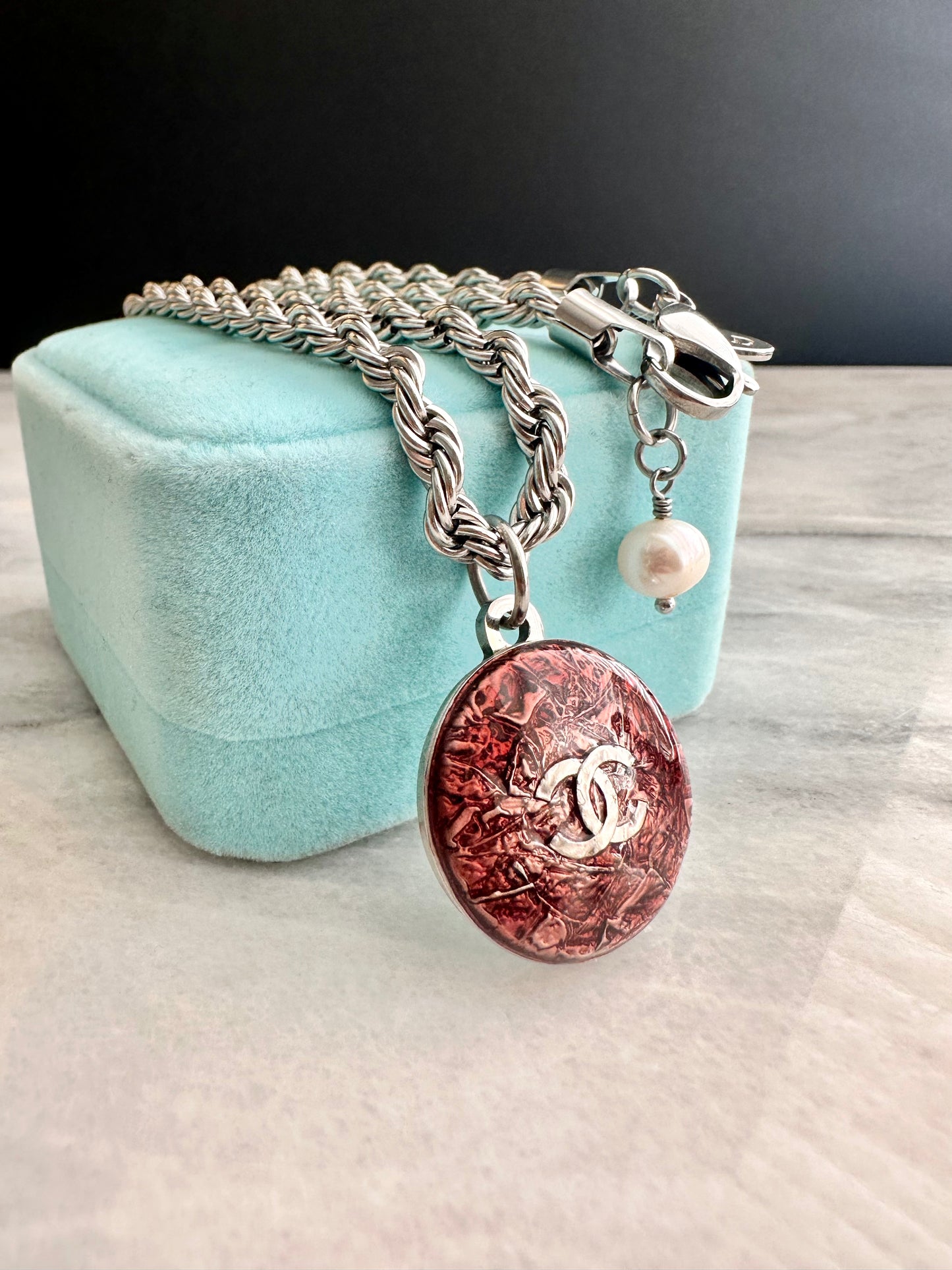 ❤️ Authentic Reworked silver Button Necklace