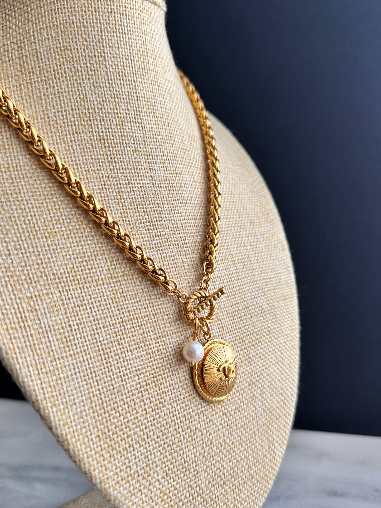 Vintage Authentic reworked Gold button Necklace