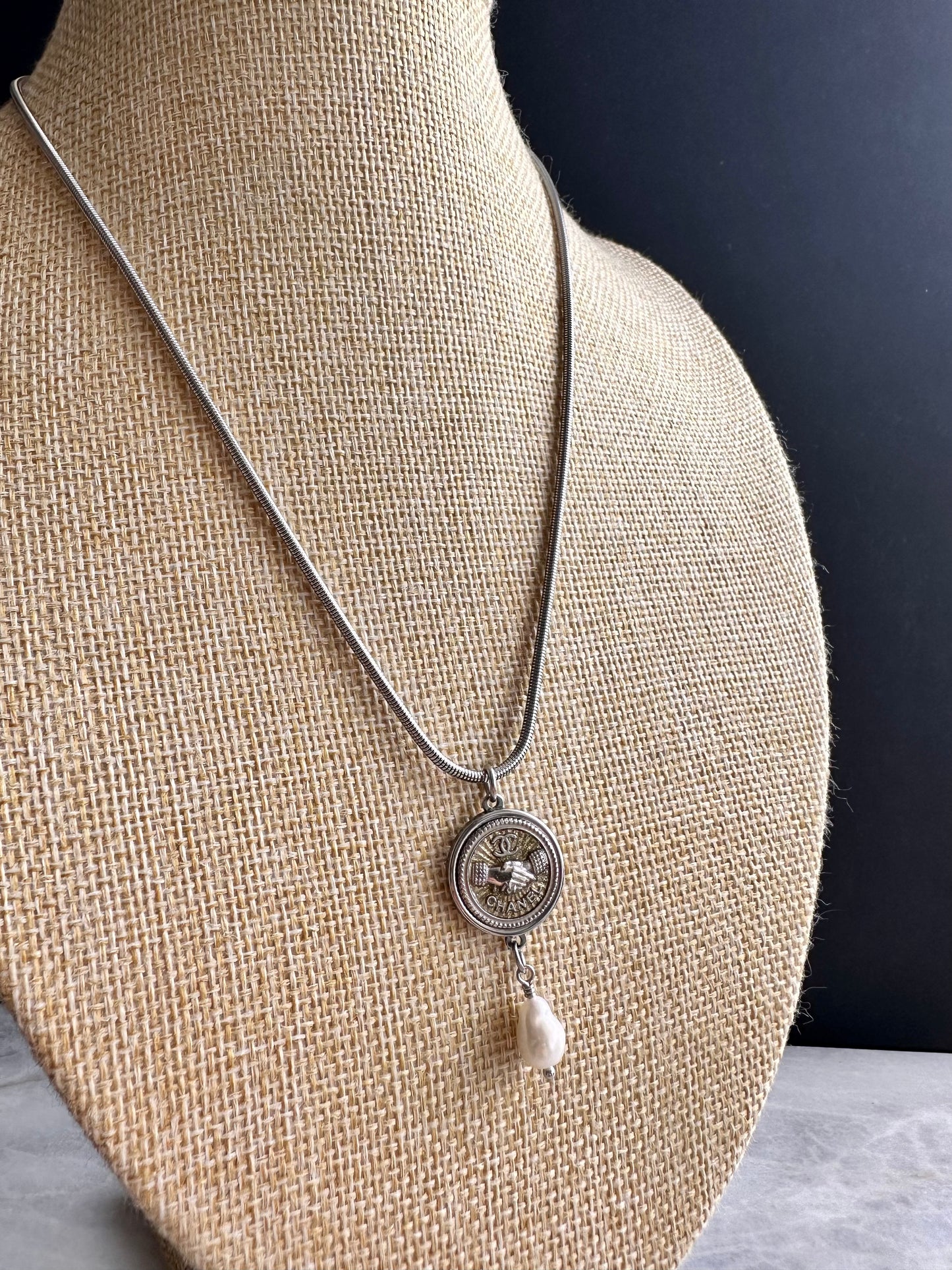 Authentic Reworked silver Button Necklace