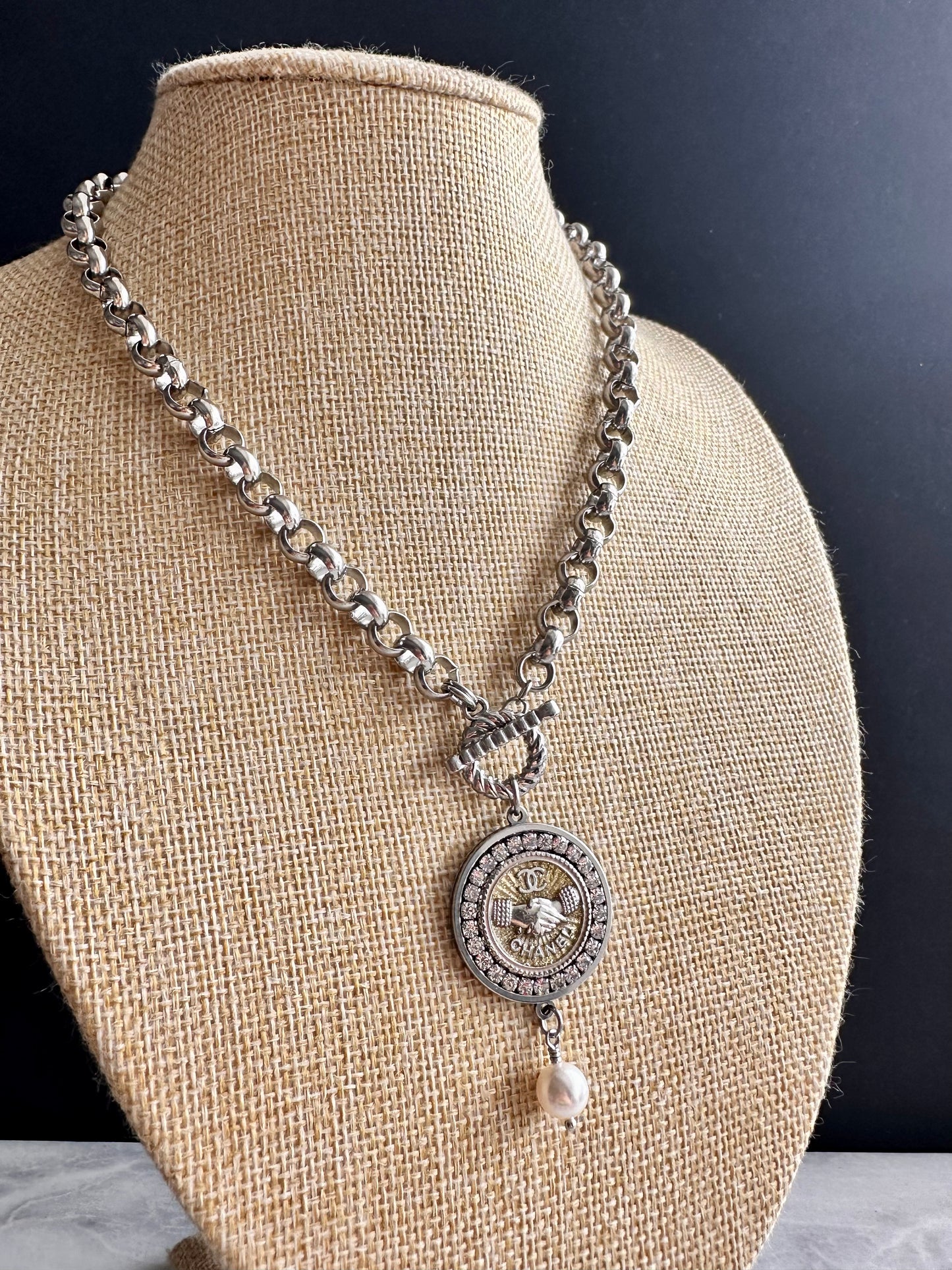 Authentic Reworked silver Button Necklace