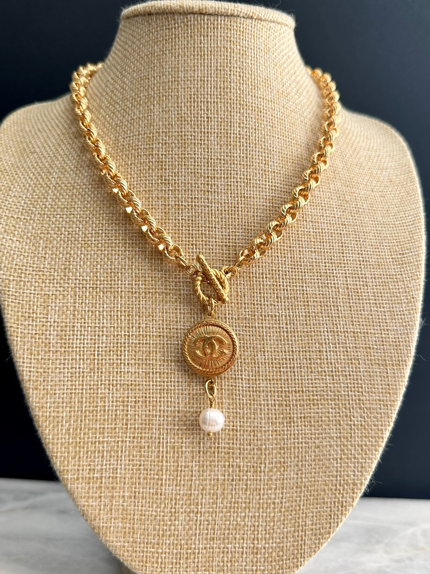 Authentic reworked Gold button Necklace