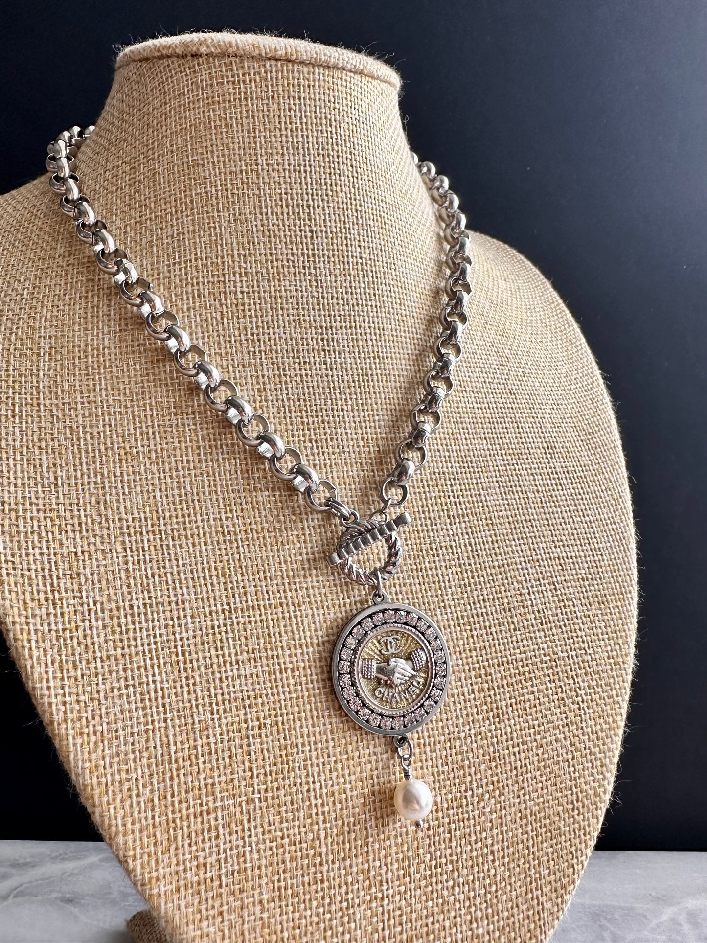 Authentic Reworked silver Button Necklace