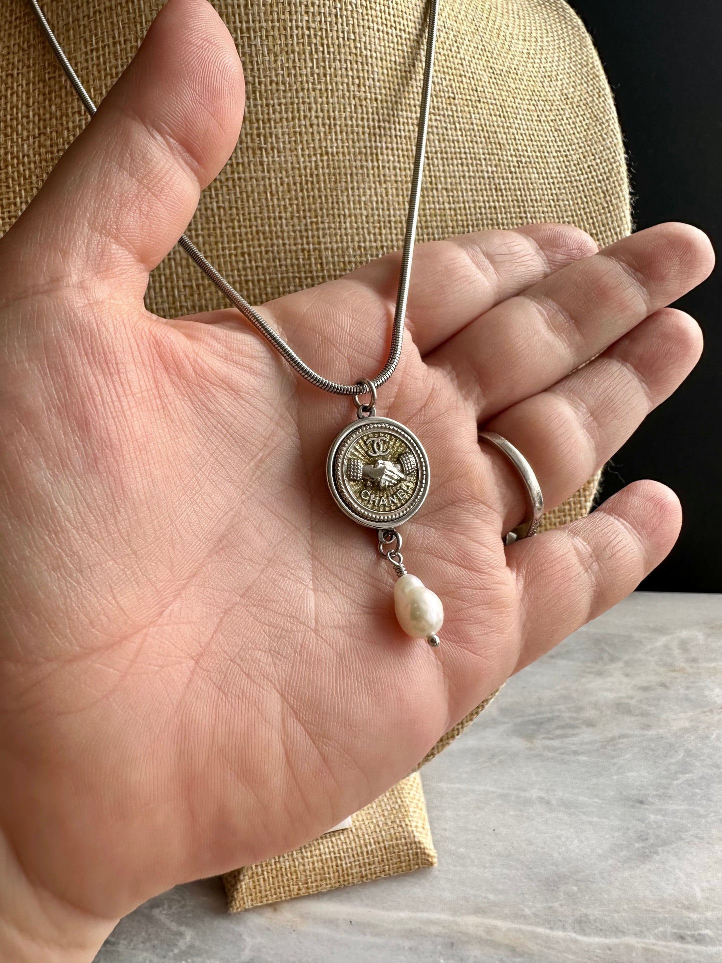 Authentic Reworked silver Button Necklace