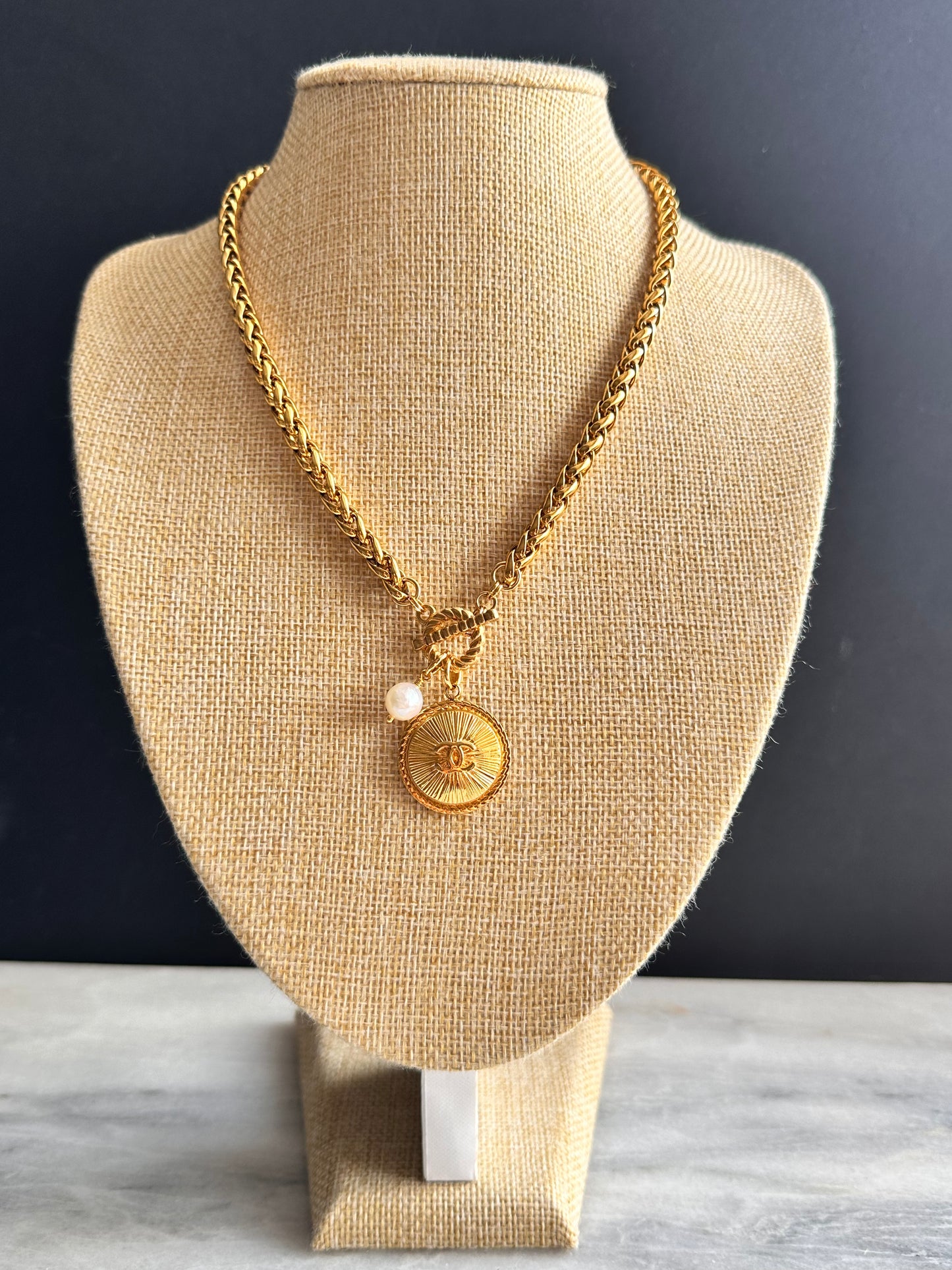 Vintage Authentic reworked Gold button Necklace