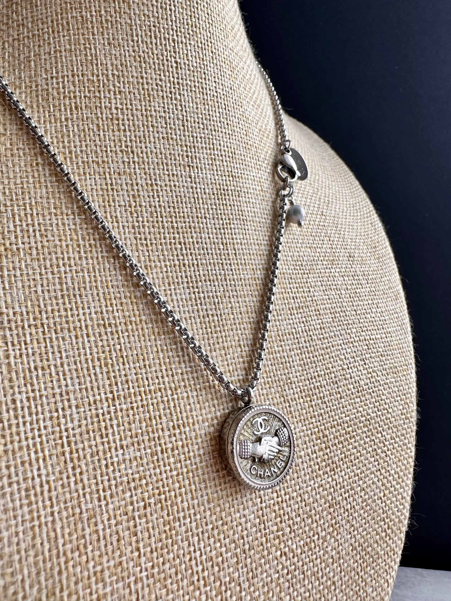 Authentic Reworked silver Button Necklace