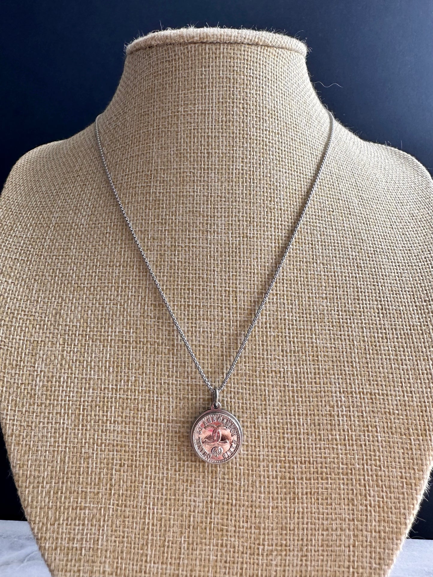 Small Authentic Reworked silver Button Necklace