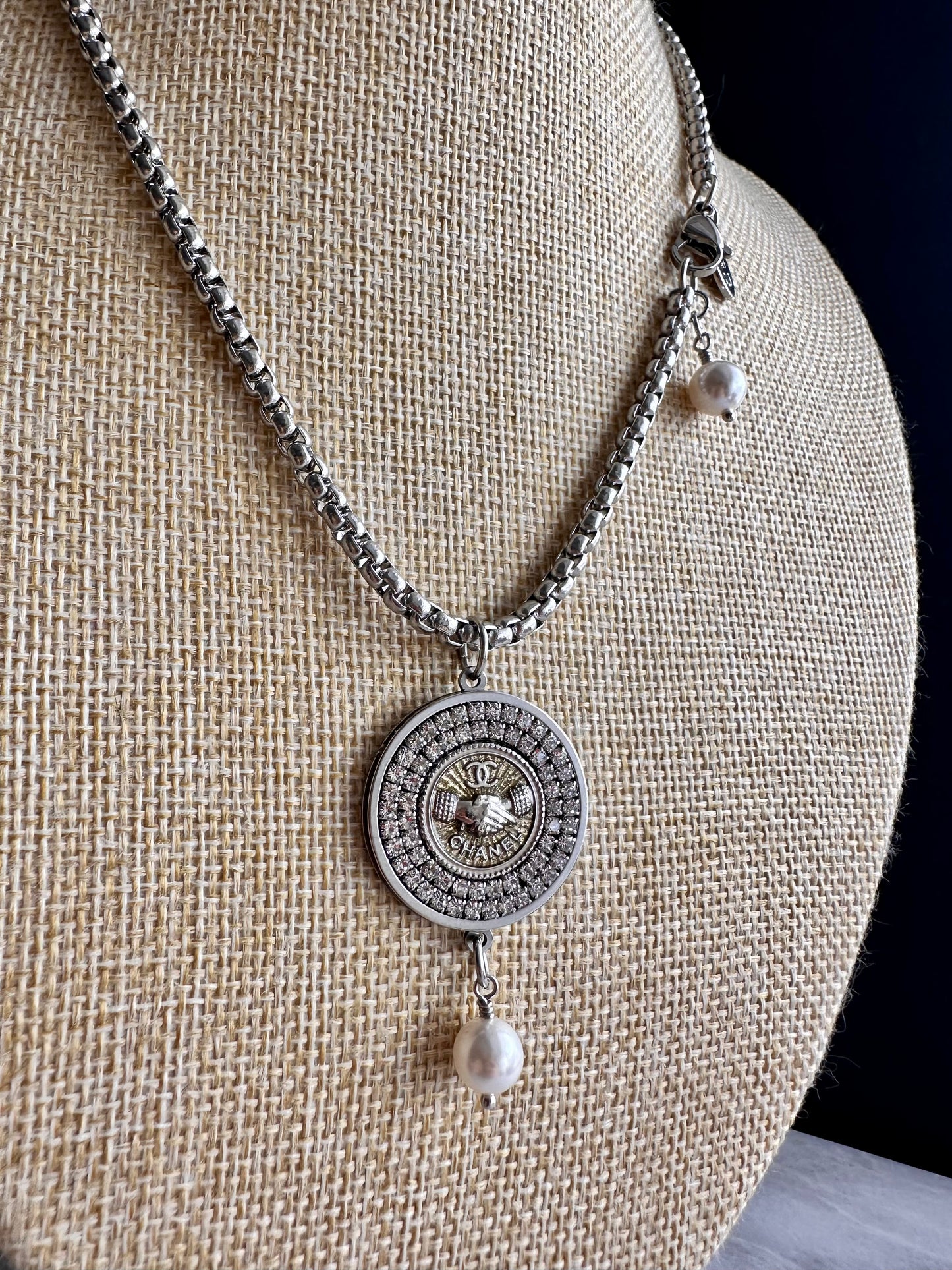 Authentic Reworked silver Button Necklace