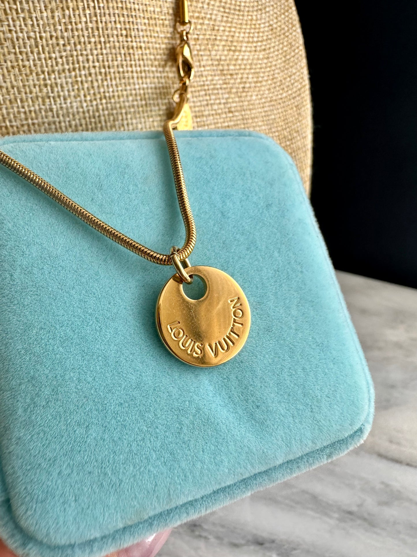 Authentic gold reworked Louis Vuitton charm disc Necklace - VERY rare!