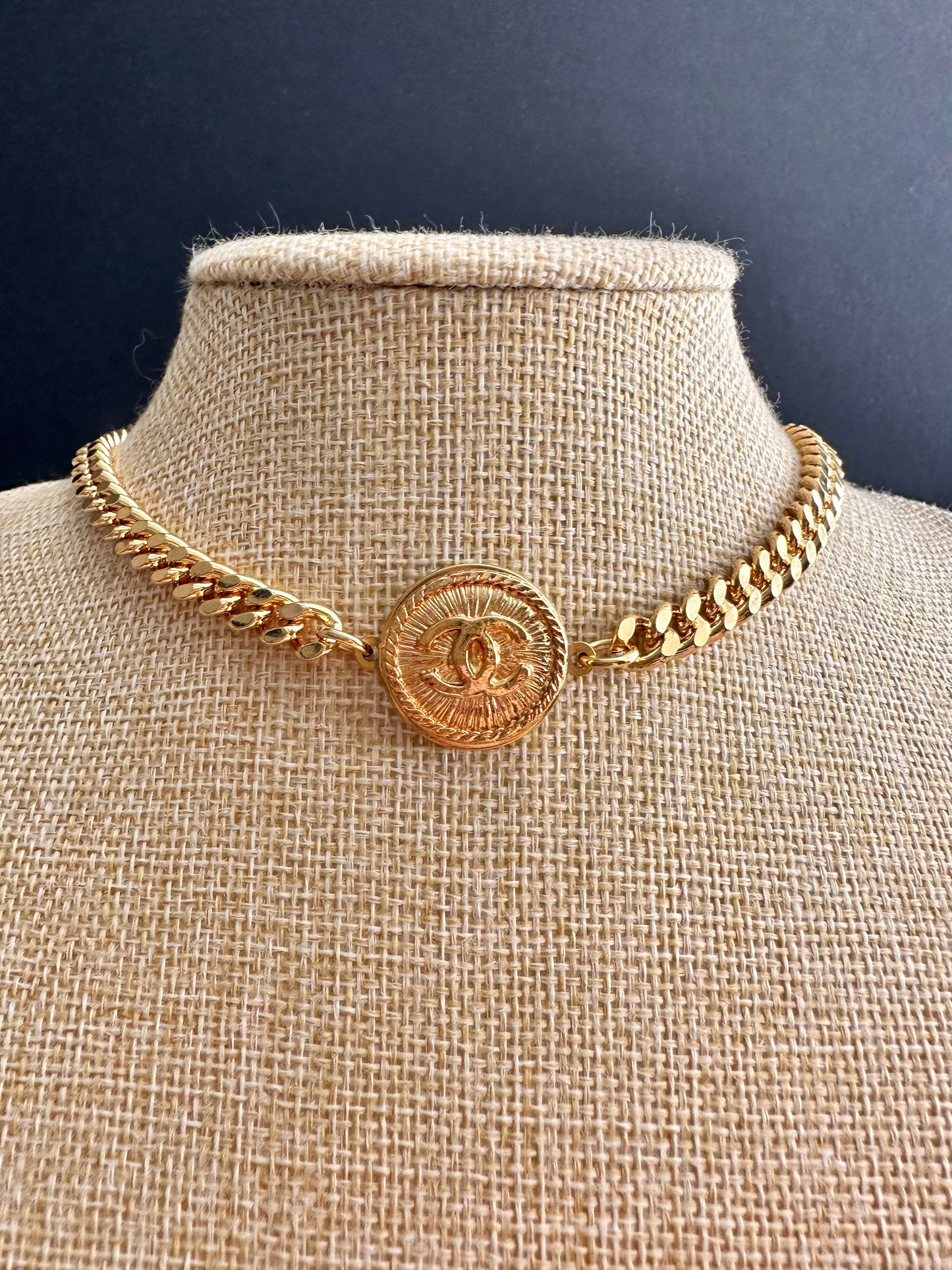 Authentic Vintage gold reworked button choker