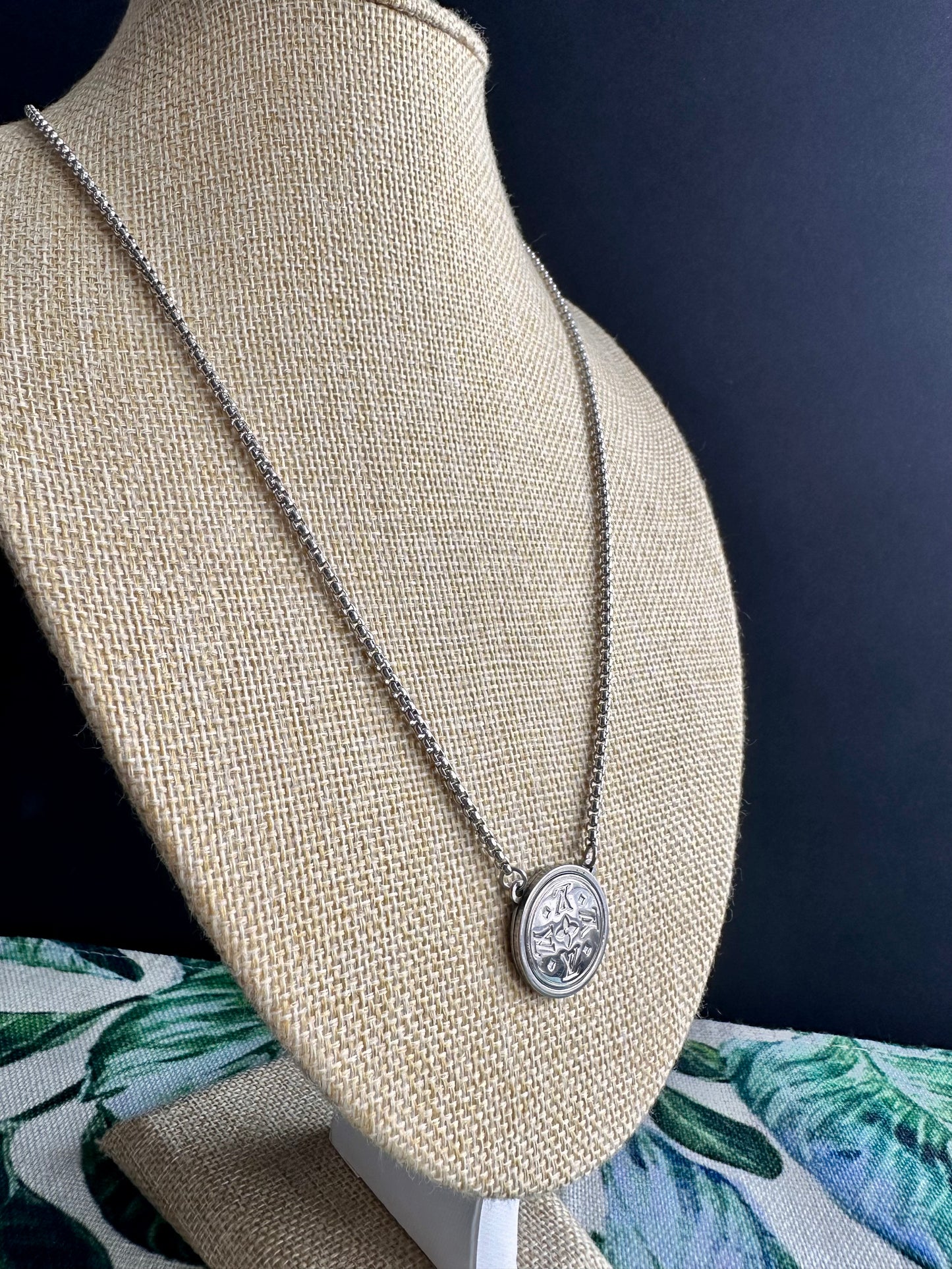 🤍 UNISEX Authentic silver reworked Louis Vuitton button Necklace - VERY rare!