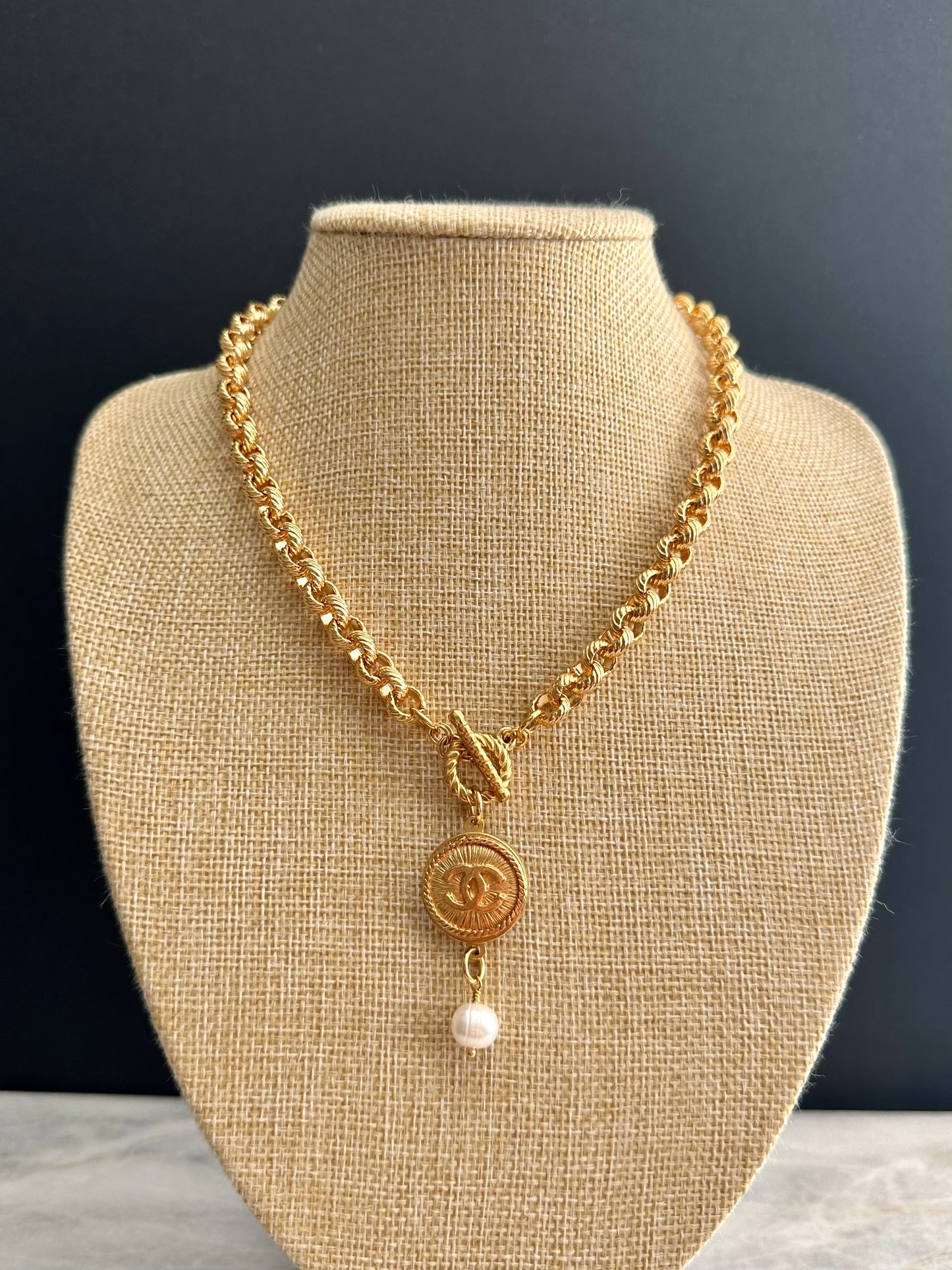 Authentic reworked Gold button Necklace