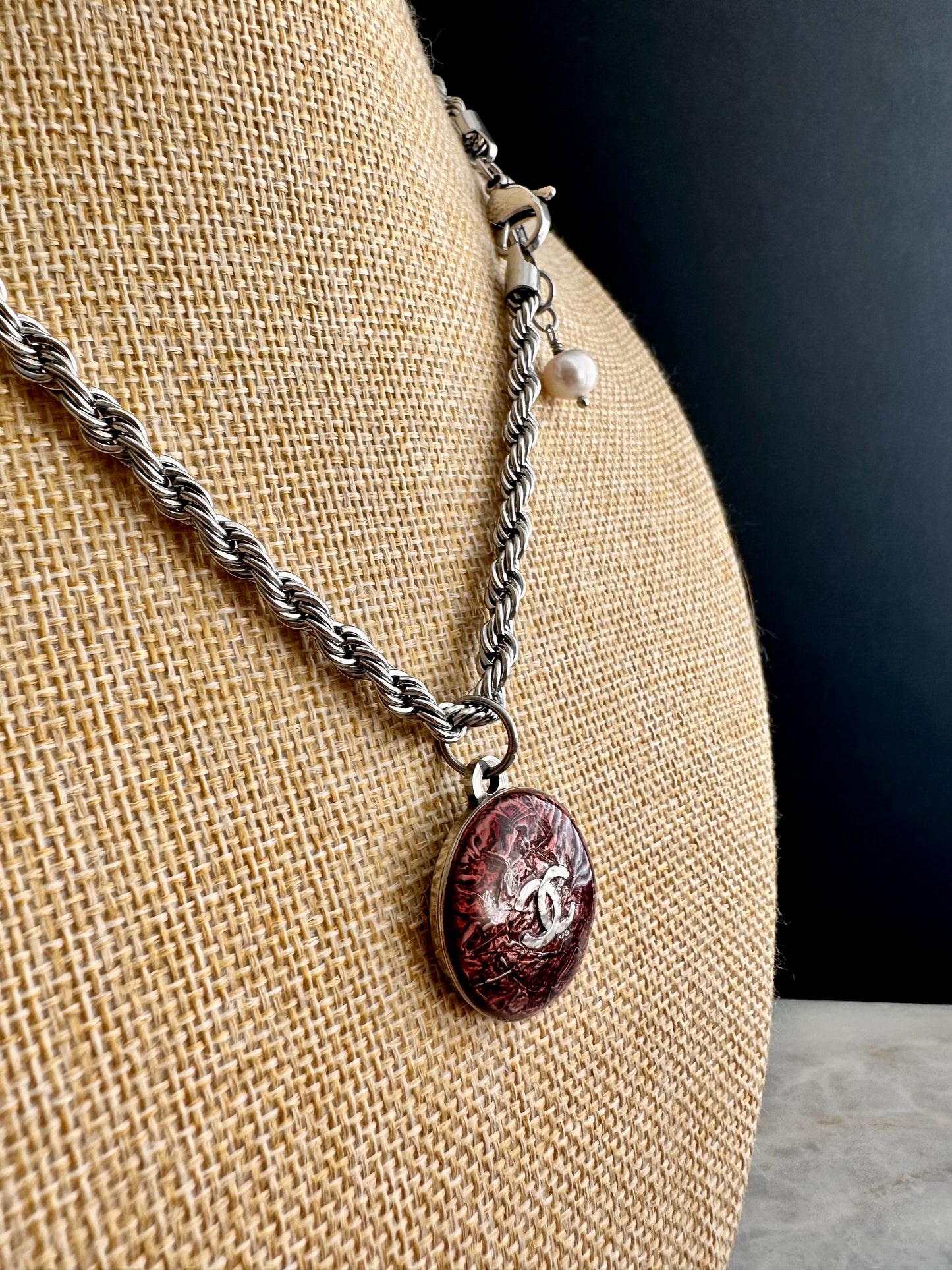 ❤️ Authentic Reworked silver Button Necklace