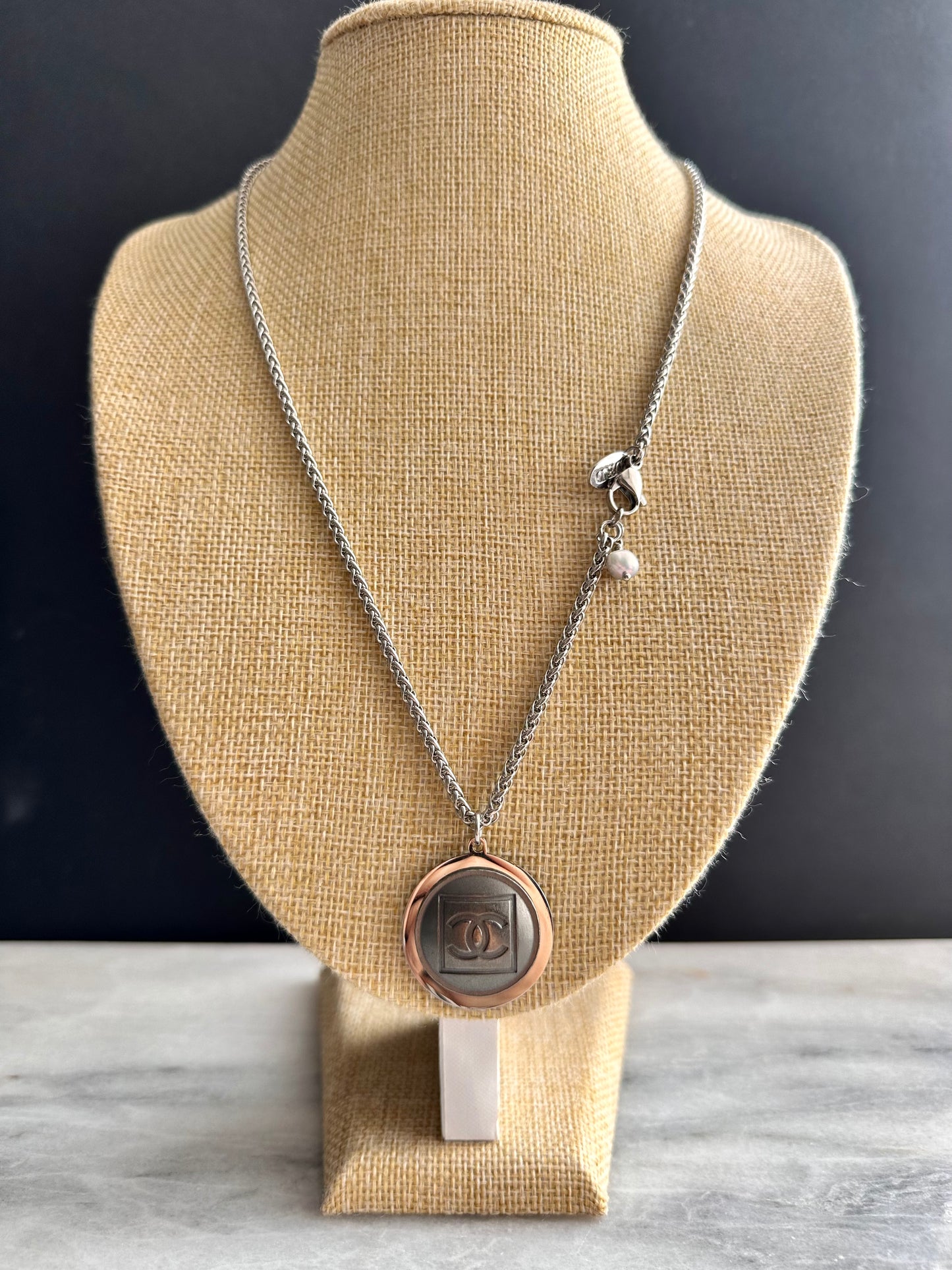 Edgy Gunmetal Vintage Reworked Authentic silver button necklace